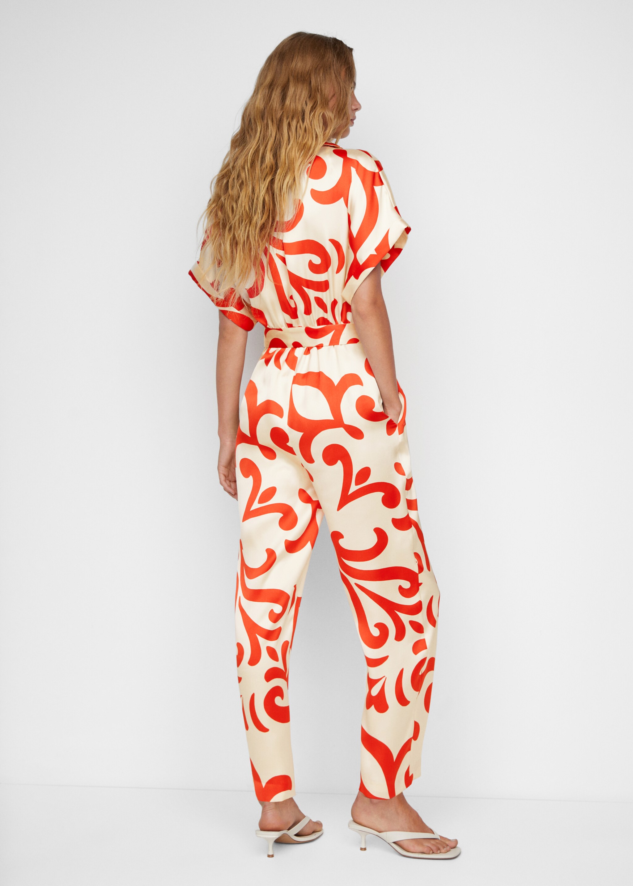 Printed satin jumpsuit - Reverse of the article, Off White. Ref: 57073822-00.