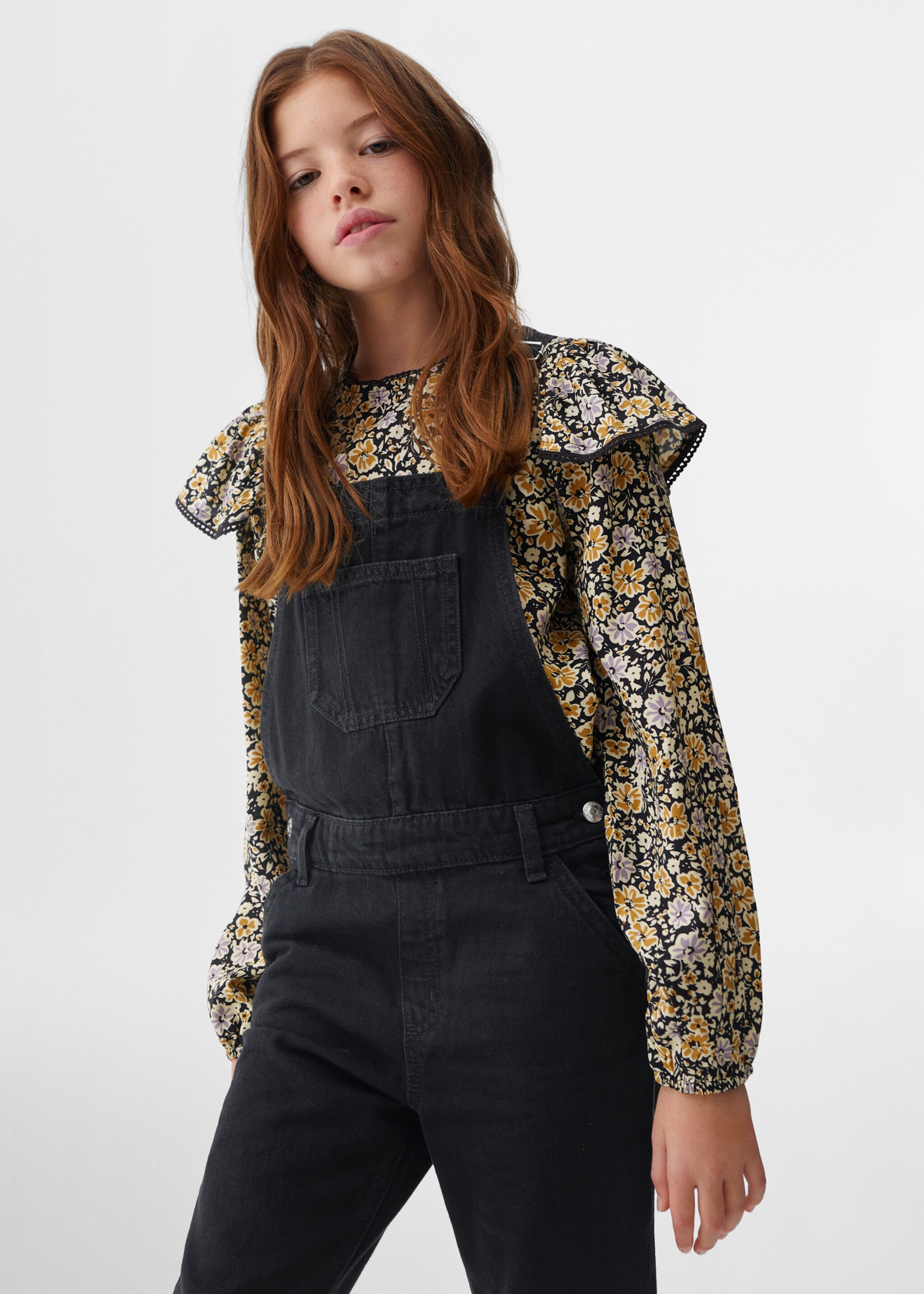 Long denim dungarees - Medium plane, Black denim. Ref: 57074005-00.