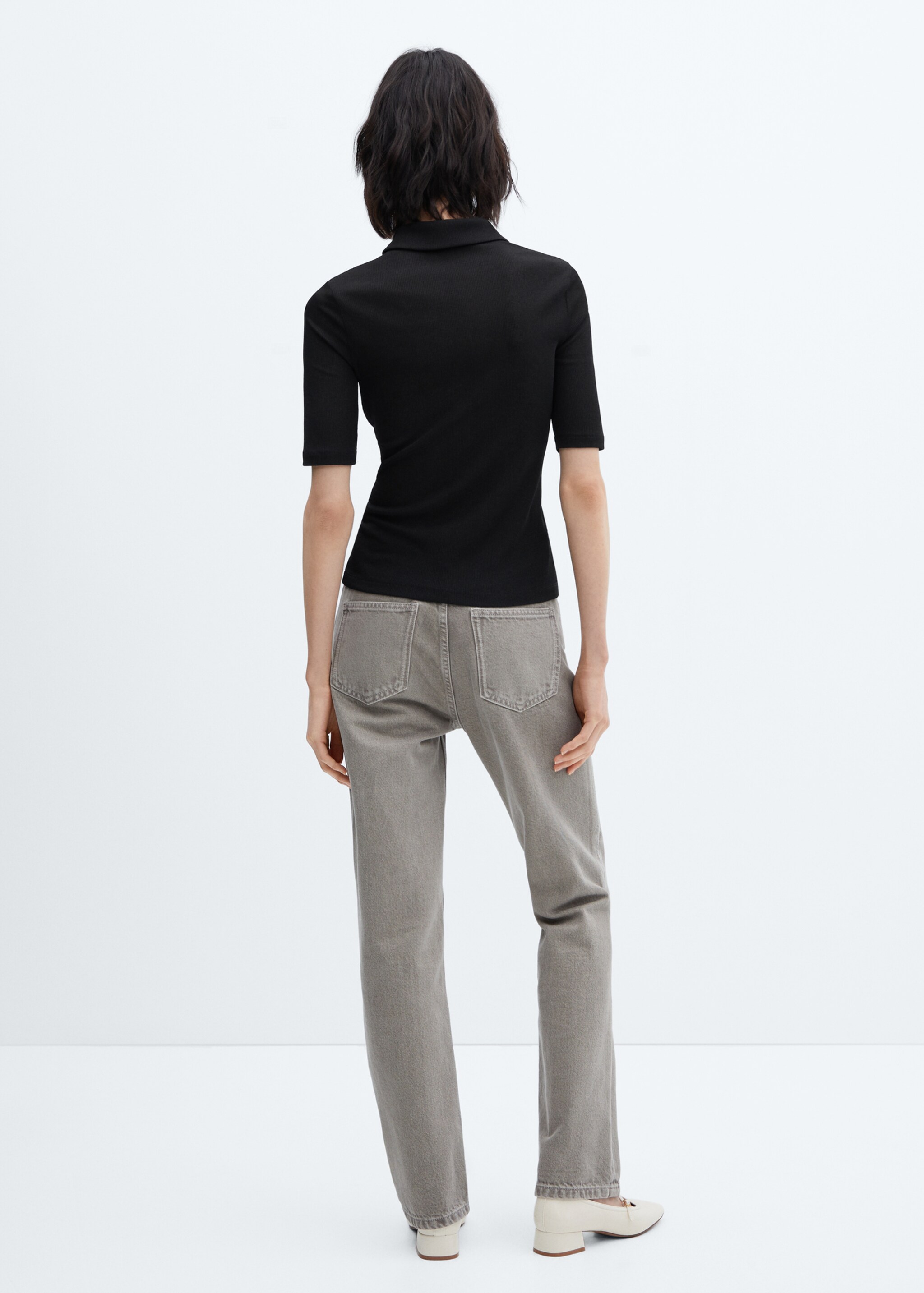 Short-sleeved polo shirt with buttons - Reverse of the article, Black. Ref: 57074029-00.