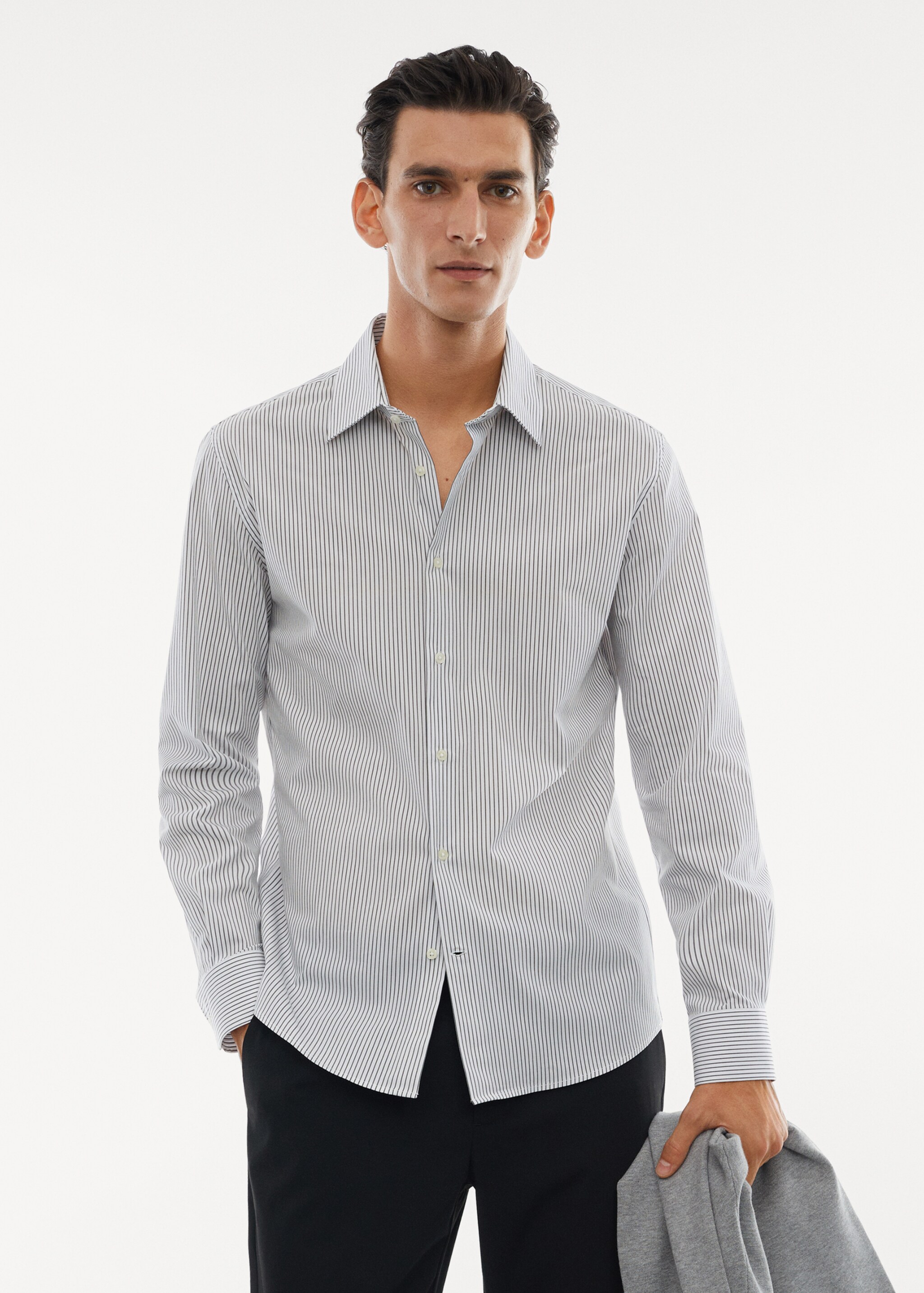 Slim fit pamučna rastezljiva košulja - Prikaz srednjeg dijela