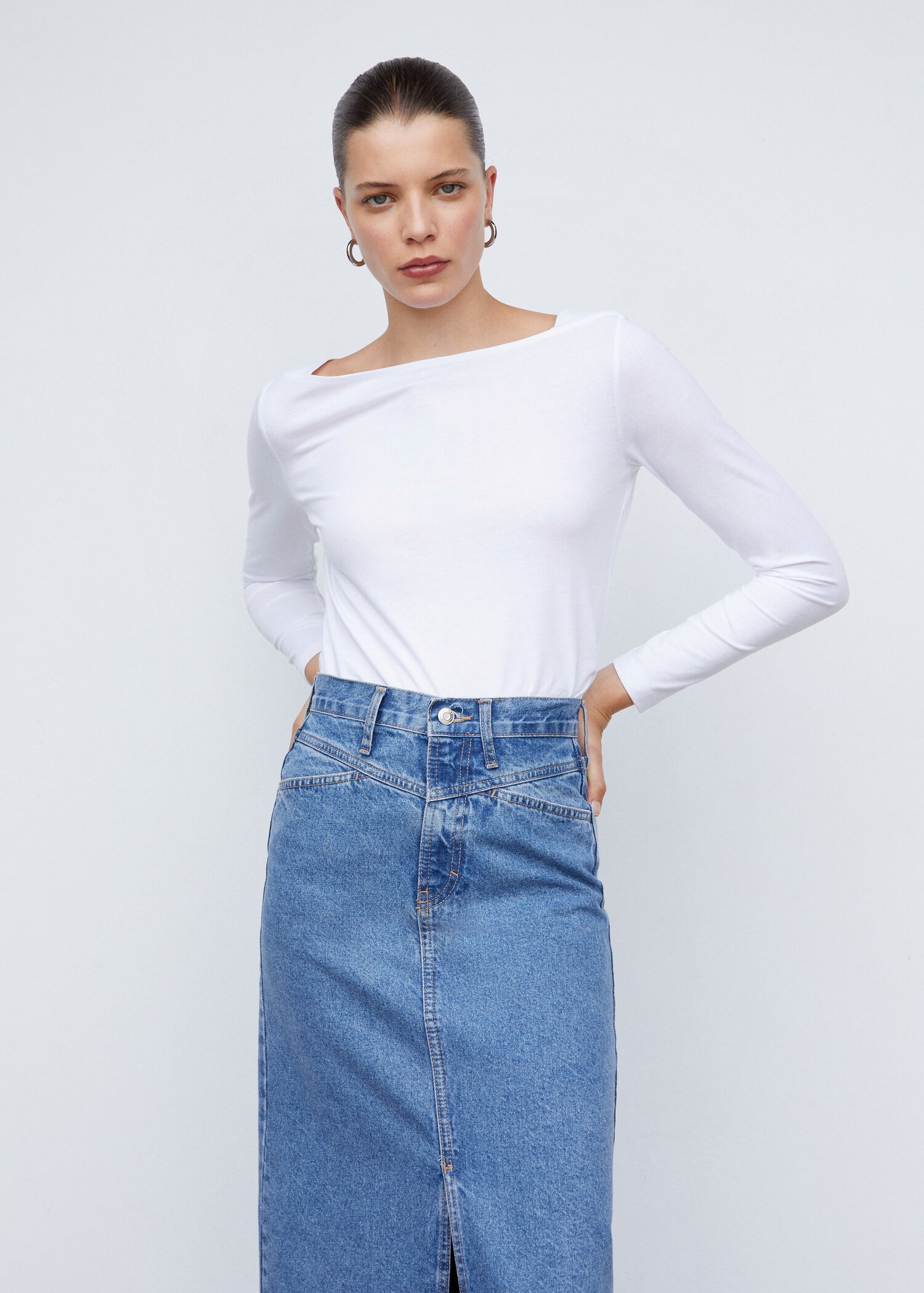Cotton boat neck t-shirt - Medium plane