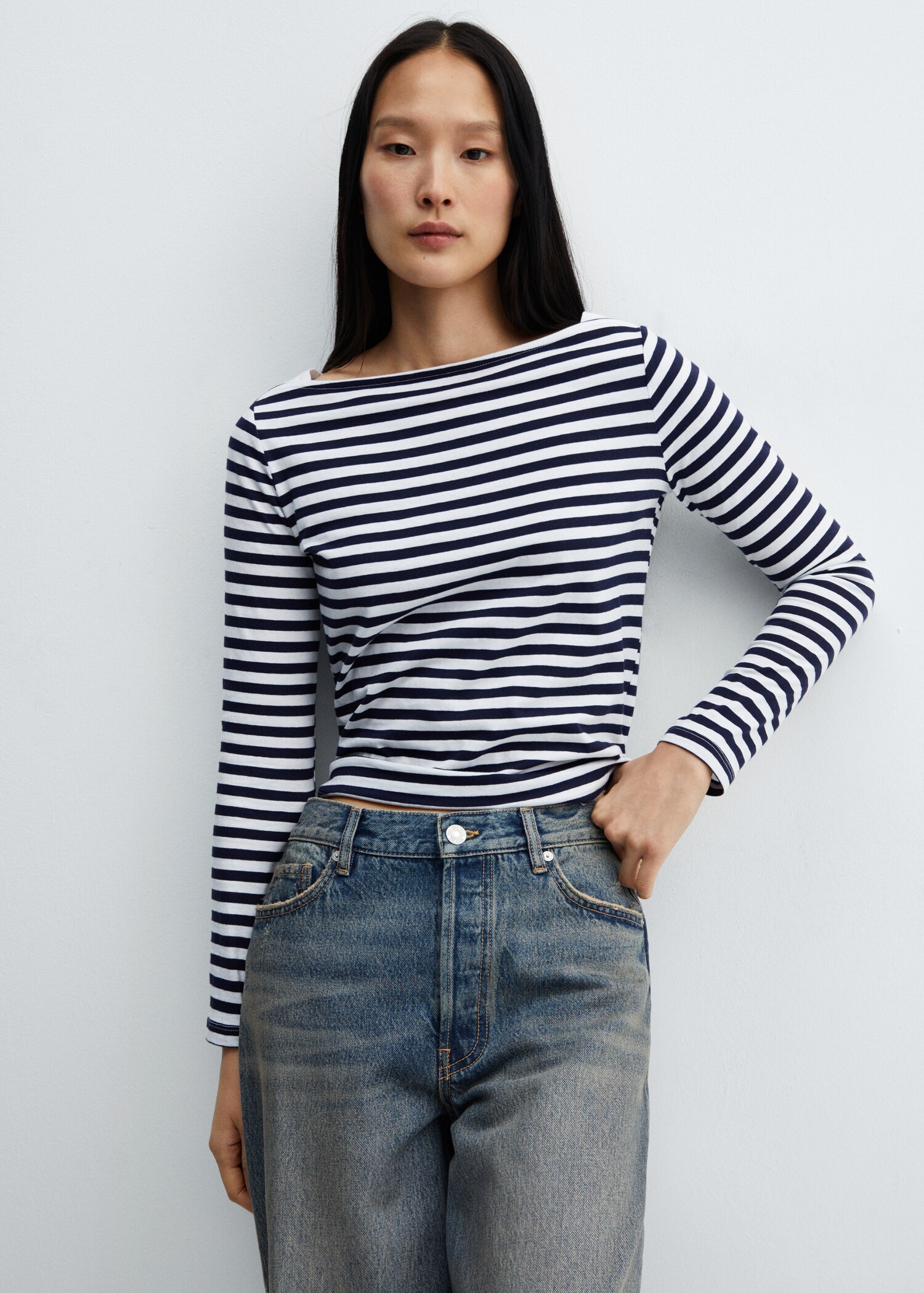 Cotton boat neck t-shirt - Medium plane