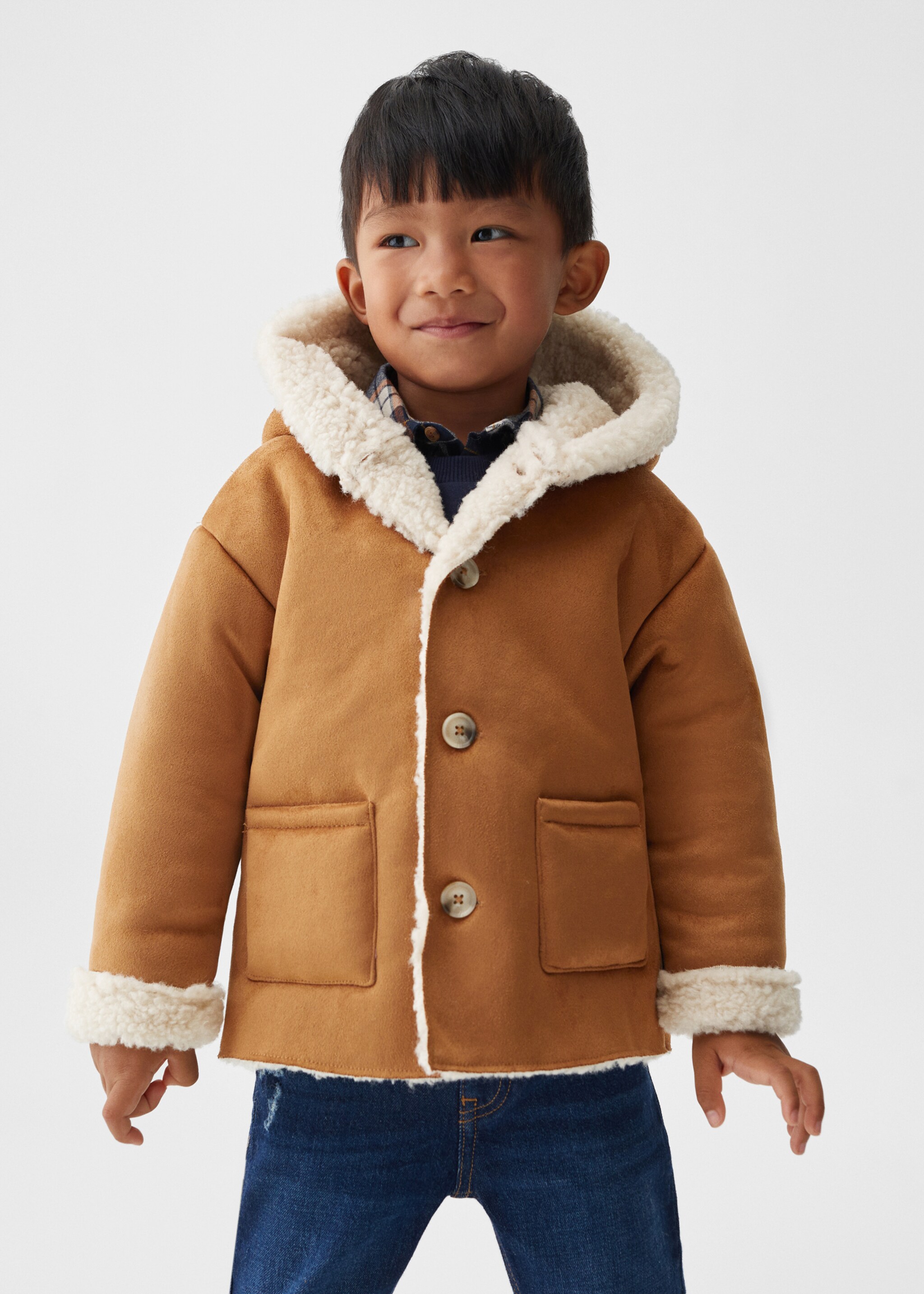 Suede and shearling-effect coat - Medium plane