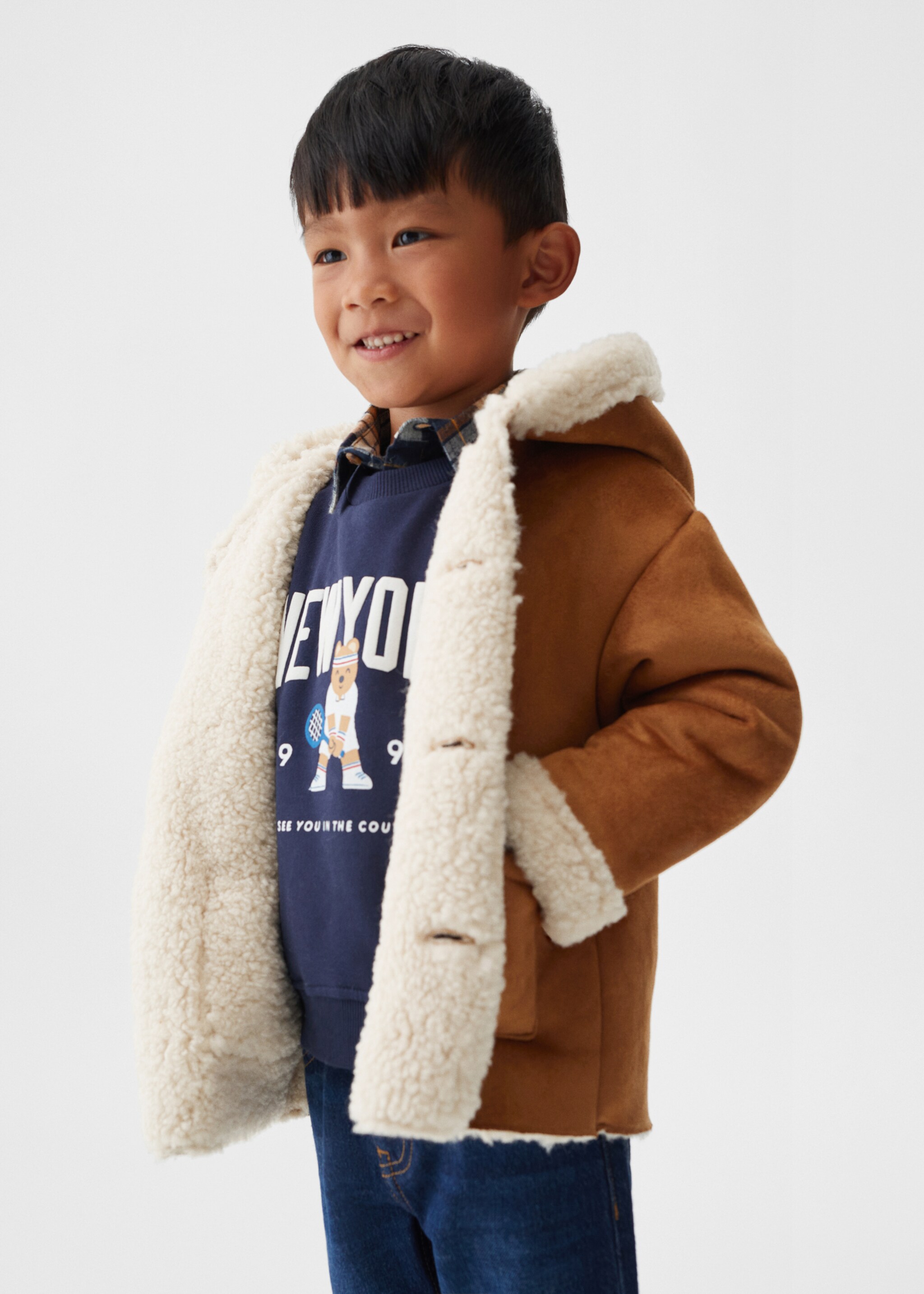 Suede and shearling-effect coat - Details of the article 4