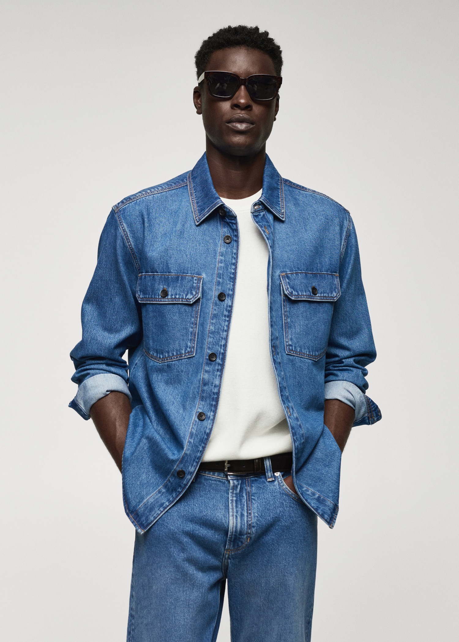 Blue Denim Overshirt Mens Cotton Denim Overshirt With Pockets Men