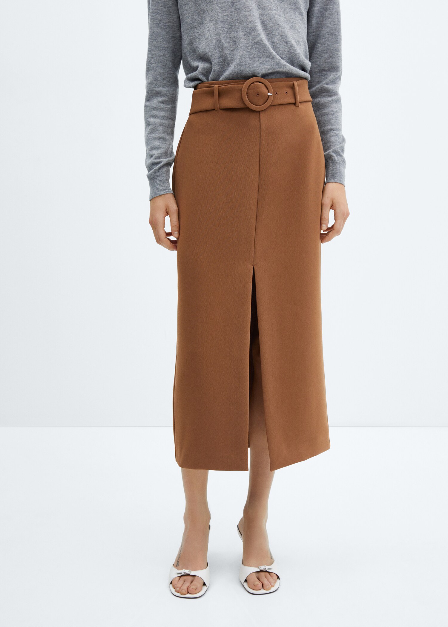 Skirt with slit and belt - Medium plane