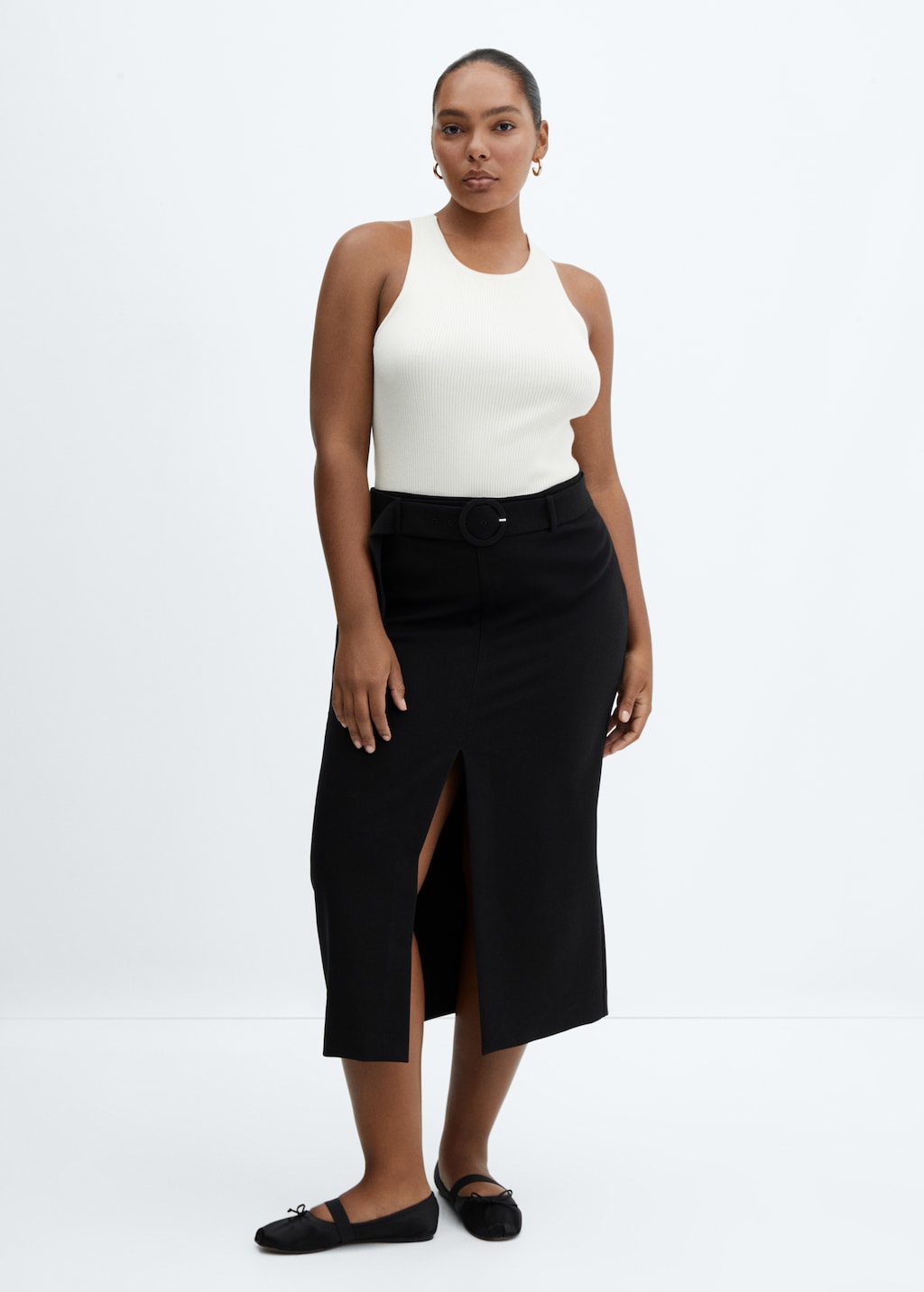 Skirt with slit and belt - Women | MANGO OUTLET USA