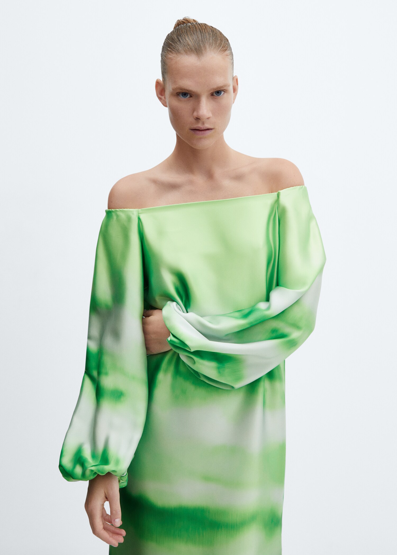 Schulterfreies Kleid mit Farbverlauf - Mittlere Ansicht