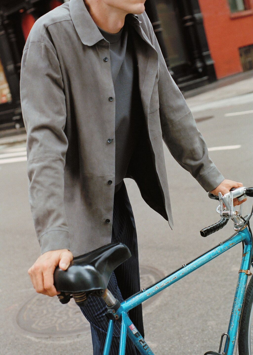 Suede leather overshirt with pocket - Men | MANGO OUTLET USA