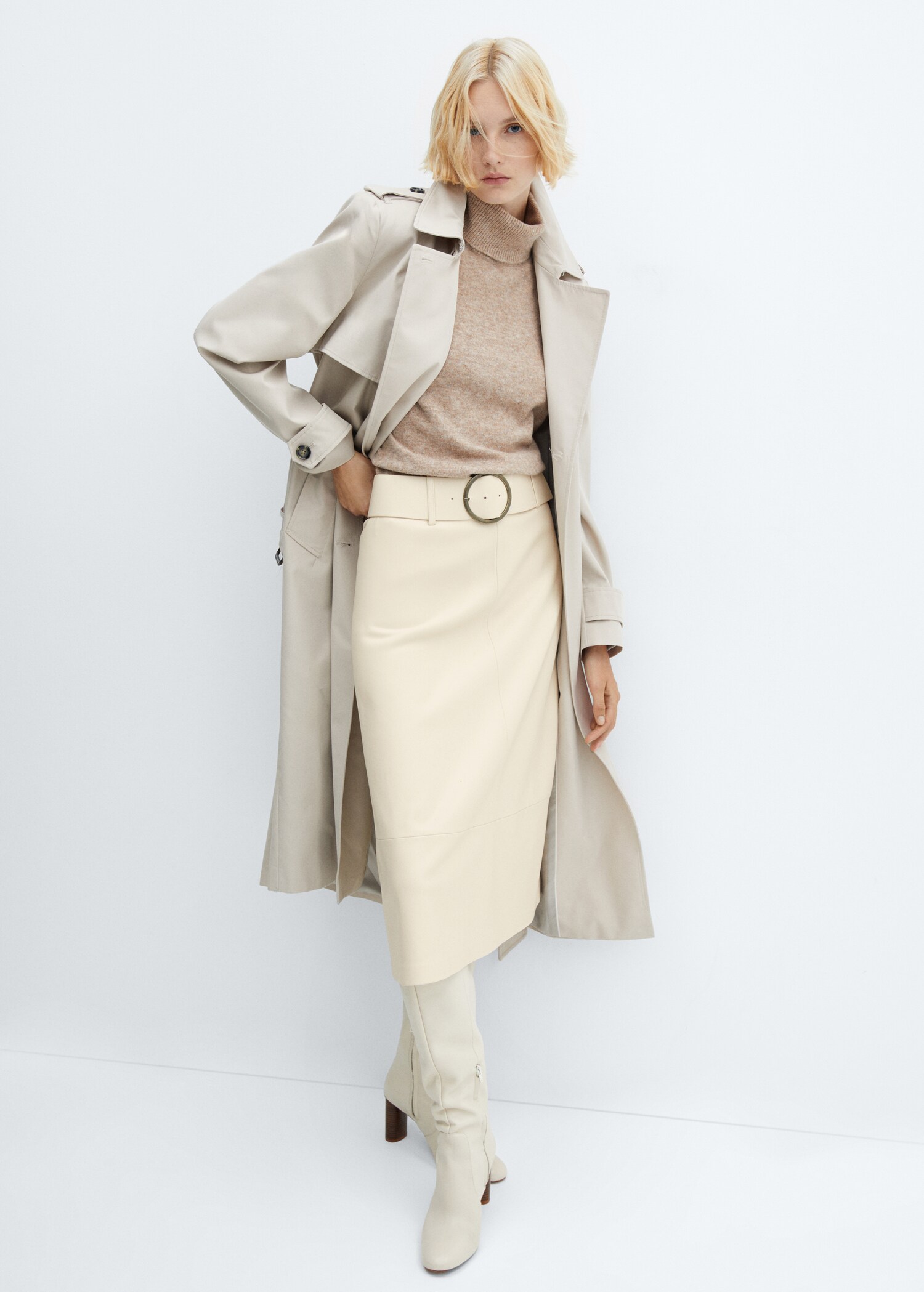 Leather-effect midi-skirt with belt - Details of the article 6