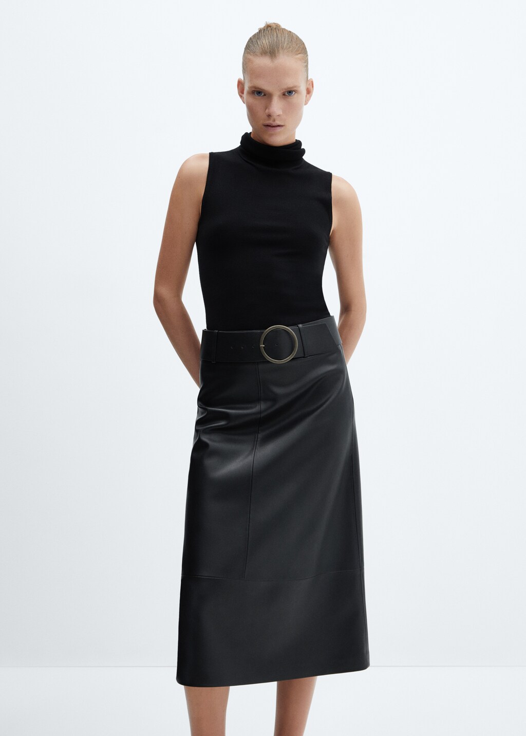 Jupe midi ceinture similicuir Femme MANGO OUTLET Belgique