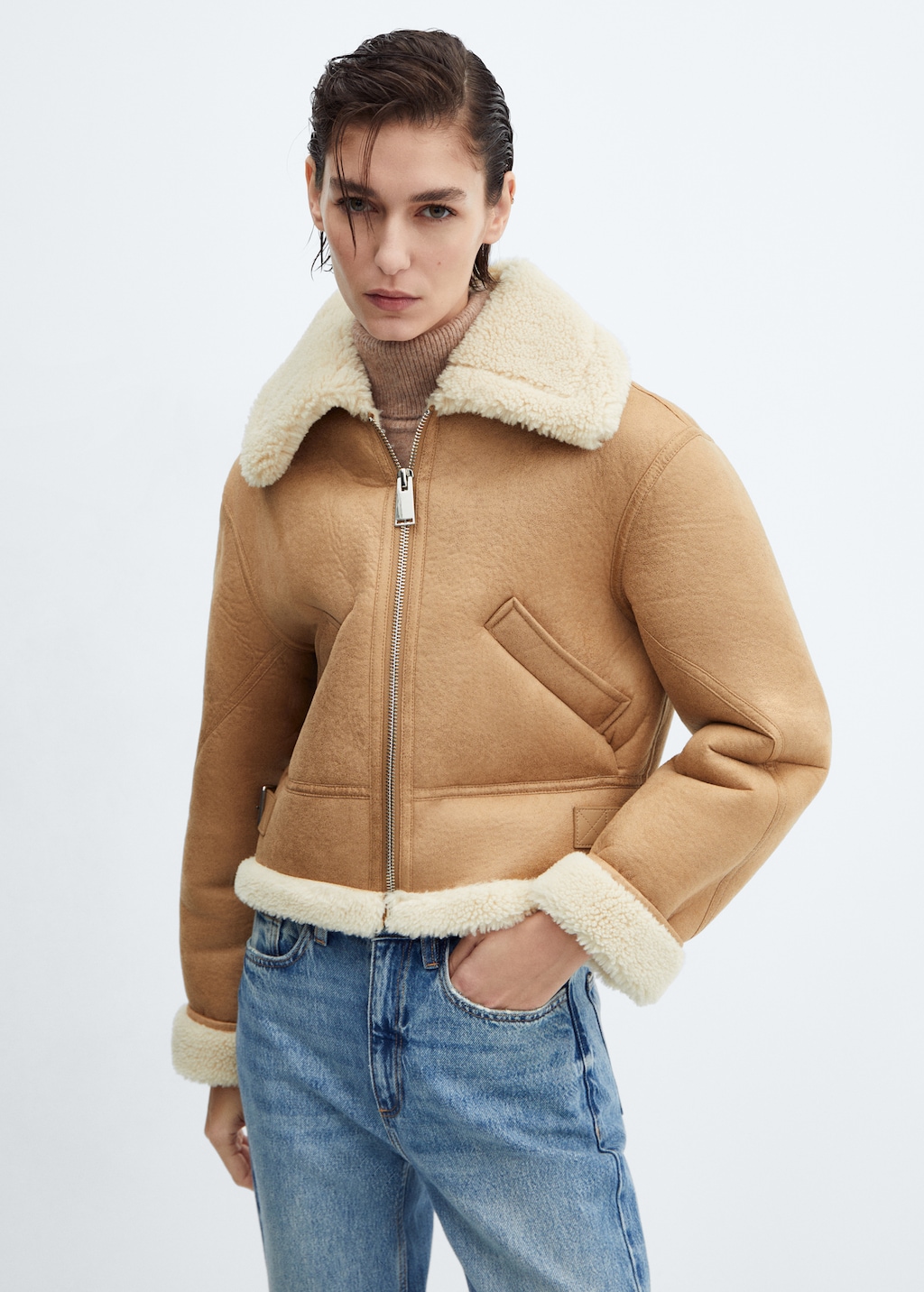 Women's short shearling jacket hotsell