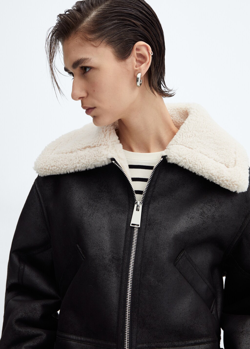 Shearling-effect lined short jacket - Women | MANGO OUTLET USA