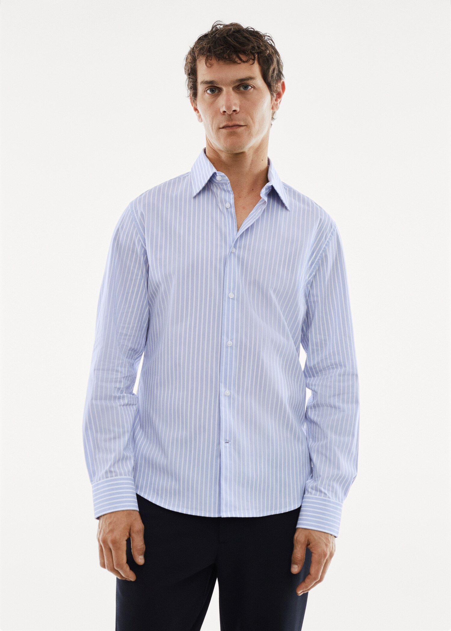 Camisa slim fit ratlles teixit strech - Pla mig