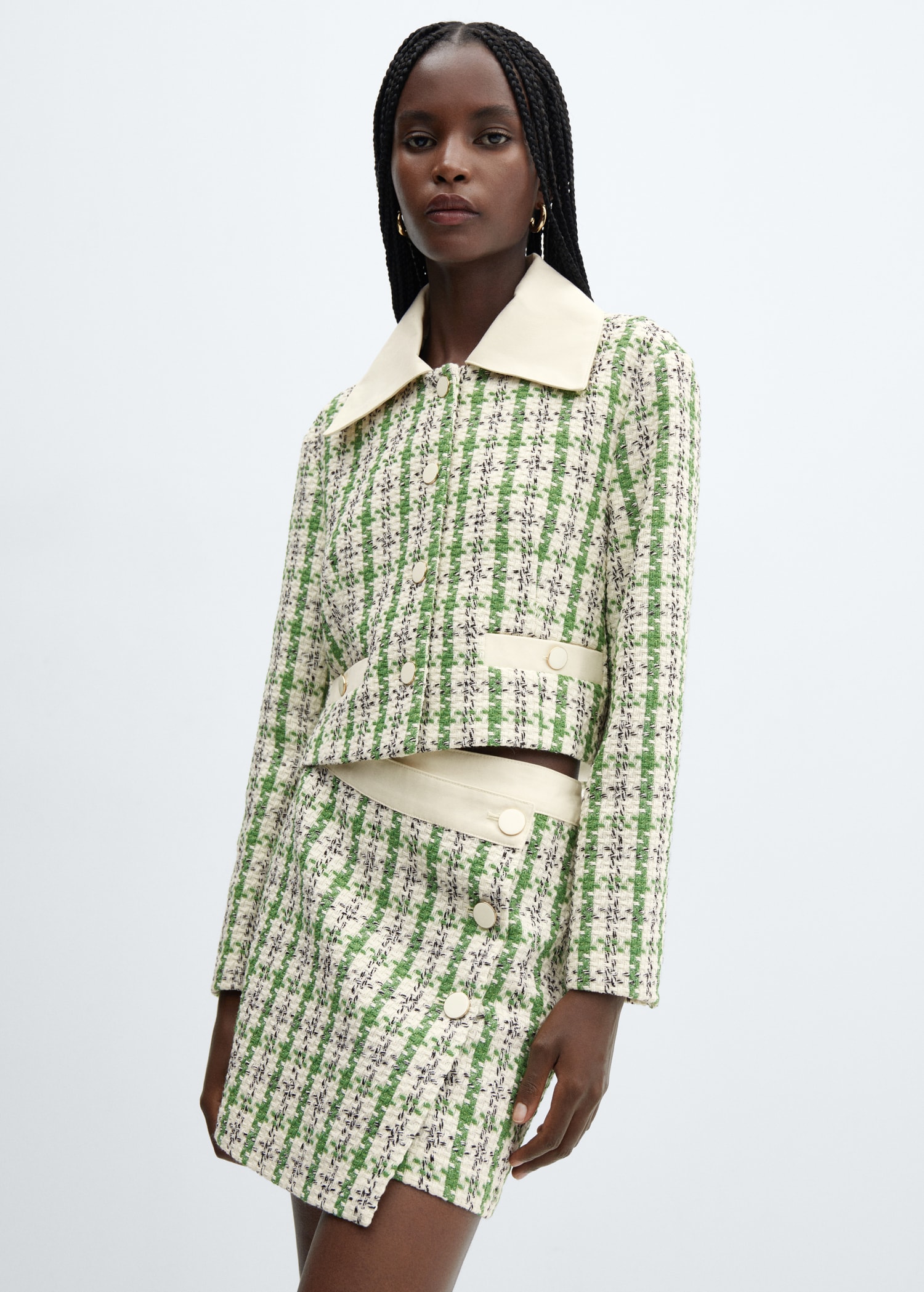 Bottoni Donna Gonna Tweed Mango Minigonna Tweed Bottoni