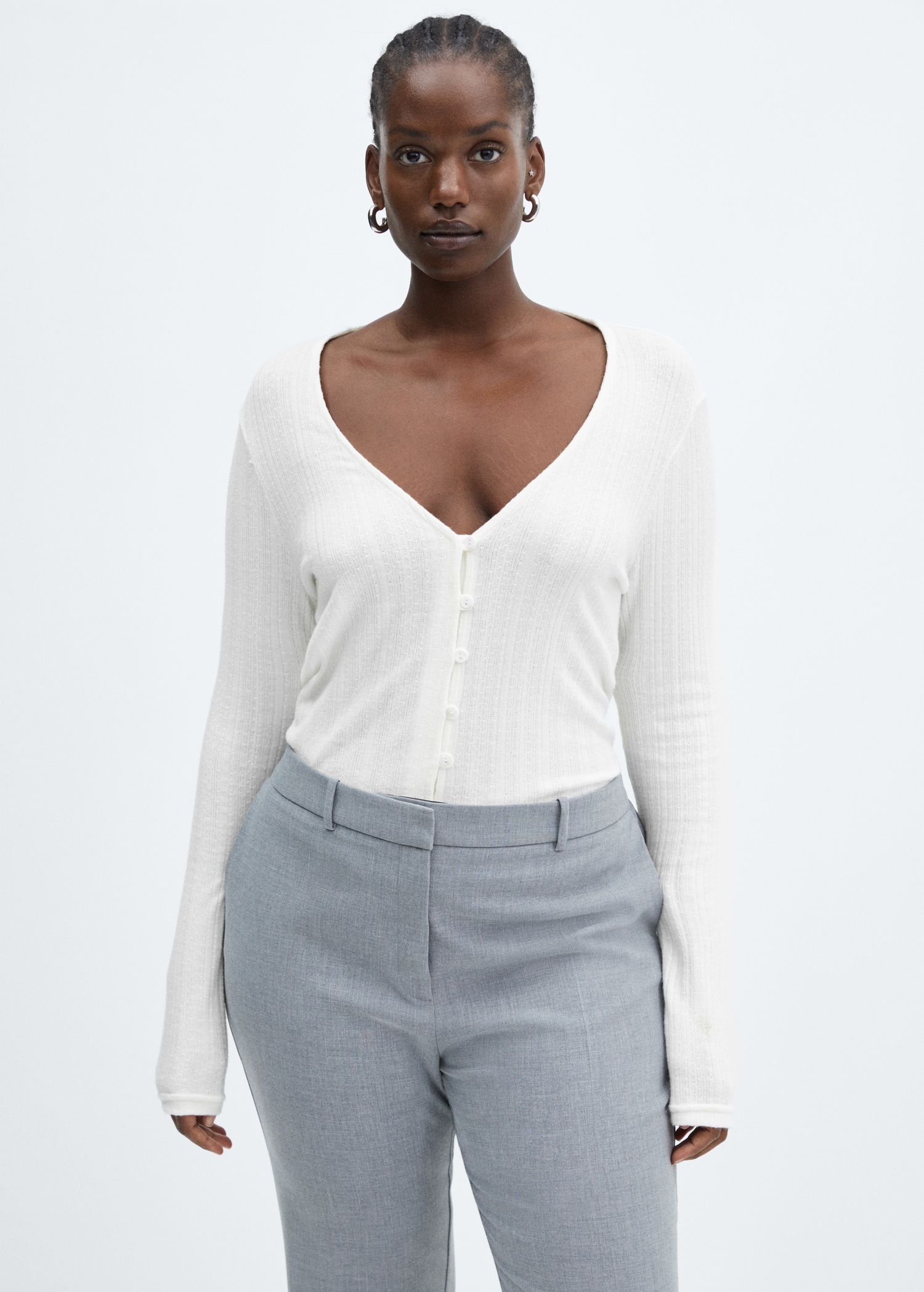 Camiseta punto botones Mujer MANGO OUTLET - Main Image