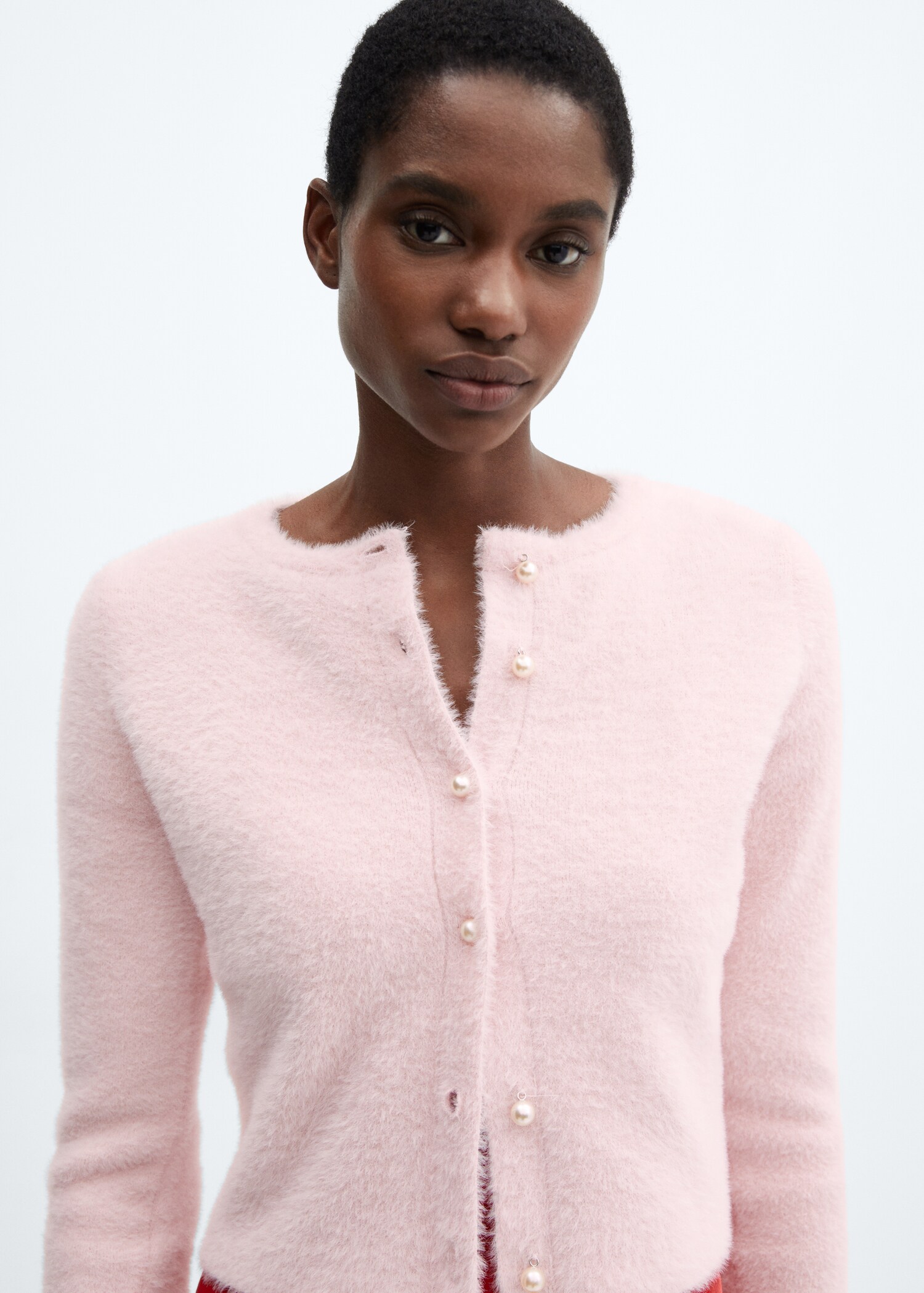 Fur-effect knitted cardigan - Details of the article 1