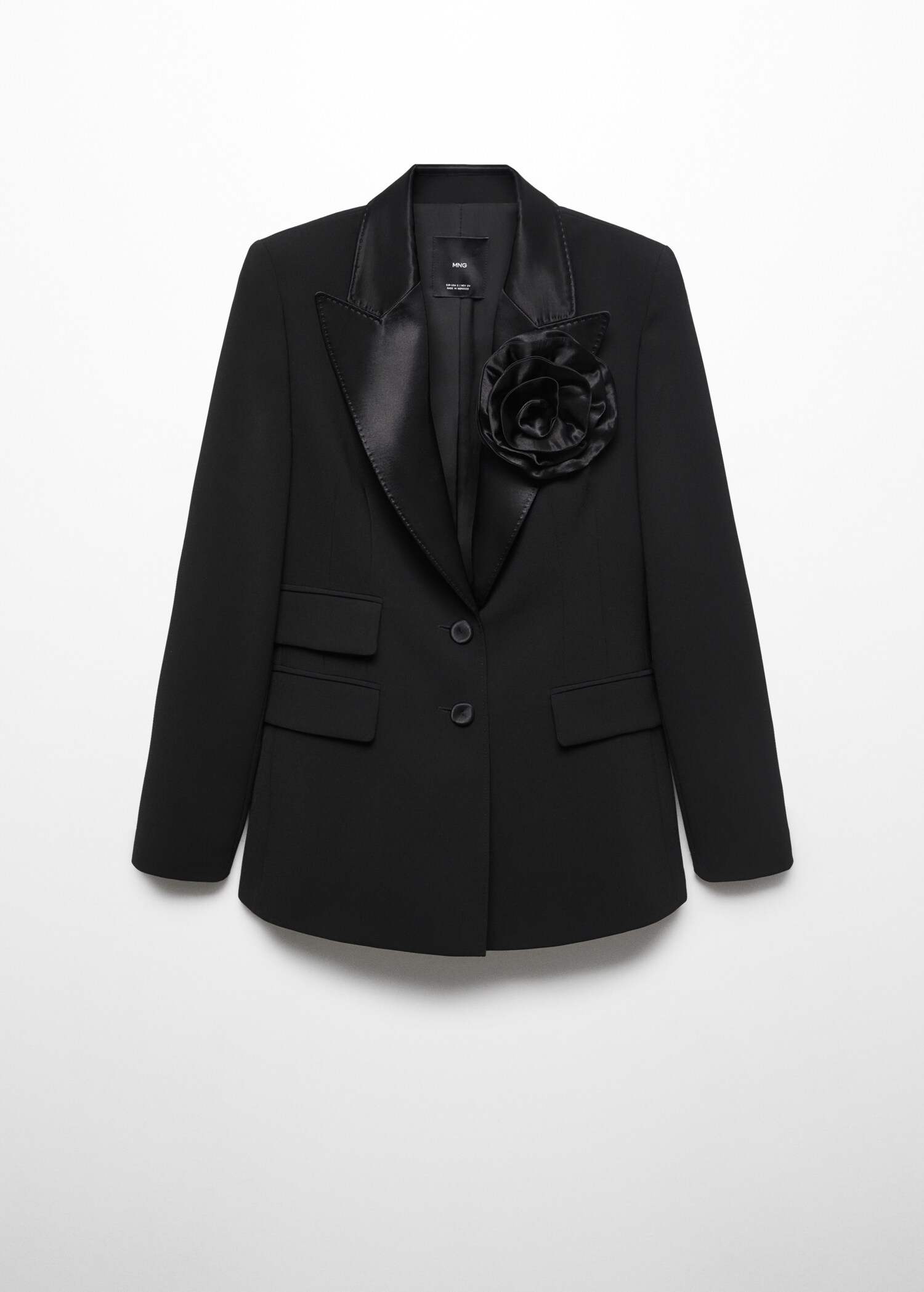Satin jacket with lapels and maxi-flower - Article without model