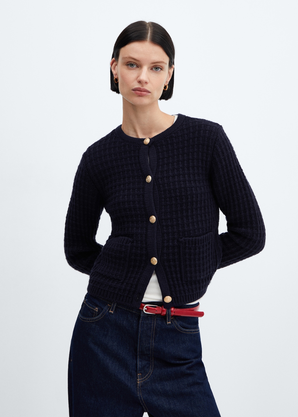 Thick navy cardigan clearance