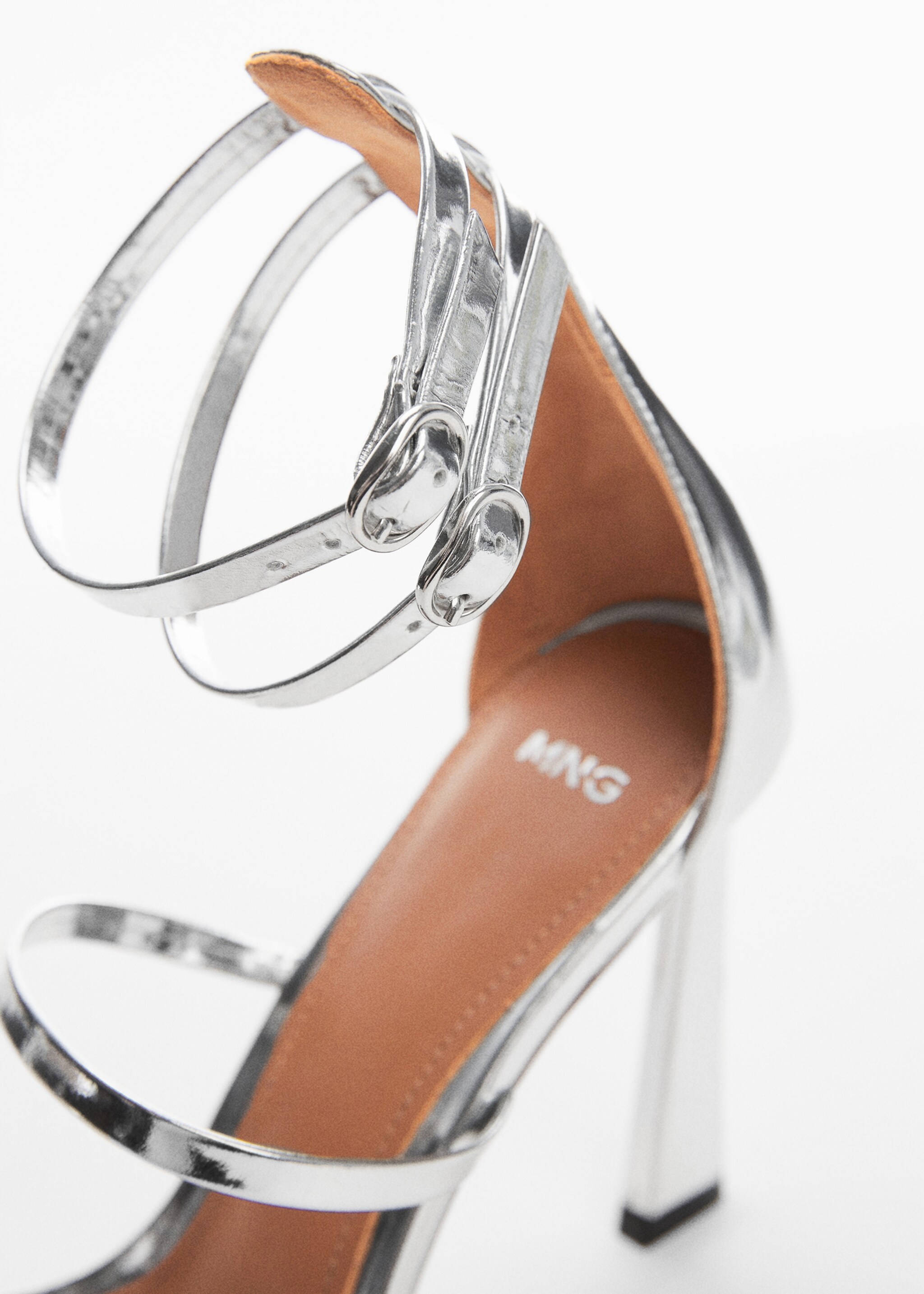 Leather ankle-cuff sandals - Details of the article 1, Silver. Ref: 57081176-00.