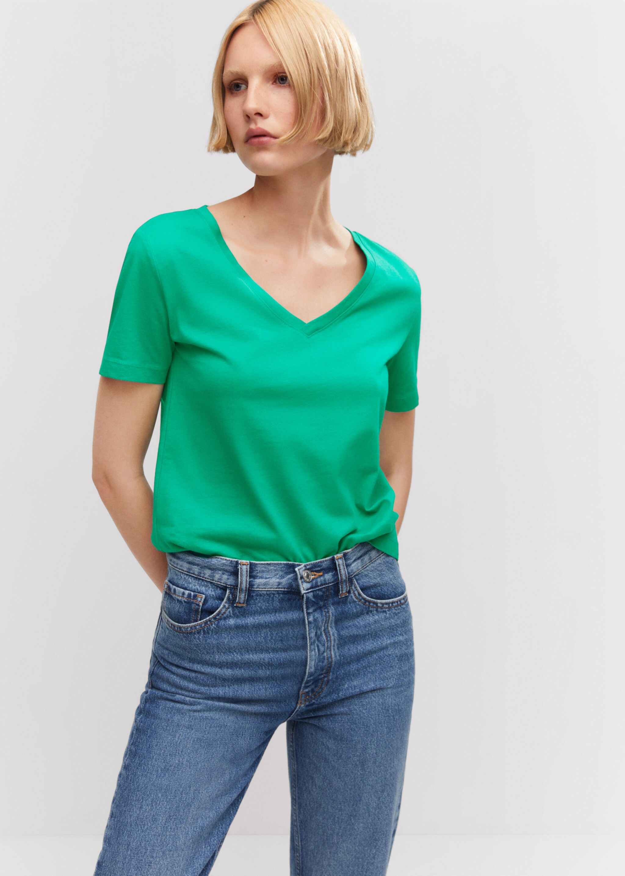 V-neck cotton T-shirt - Medium plane