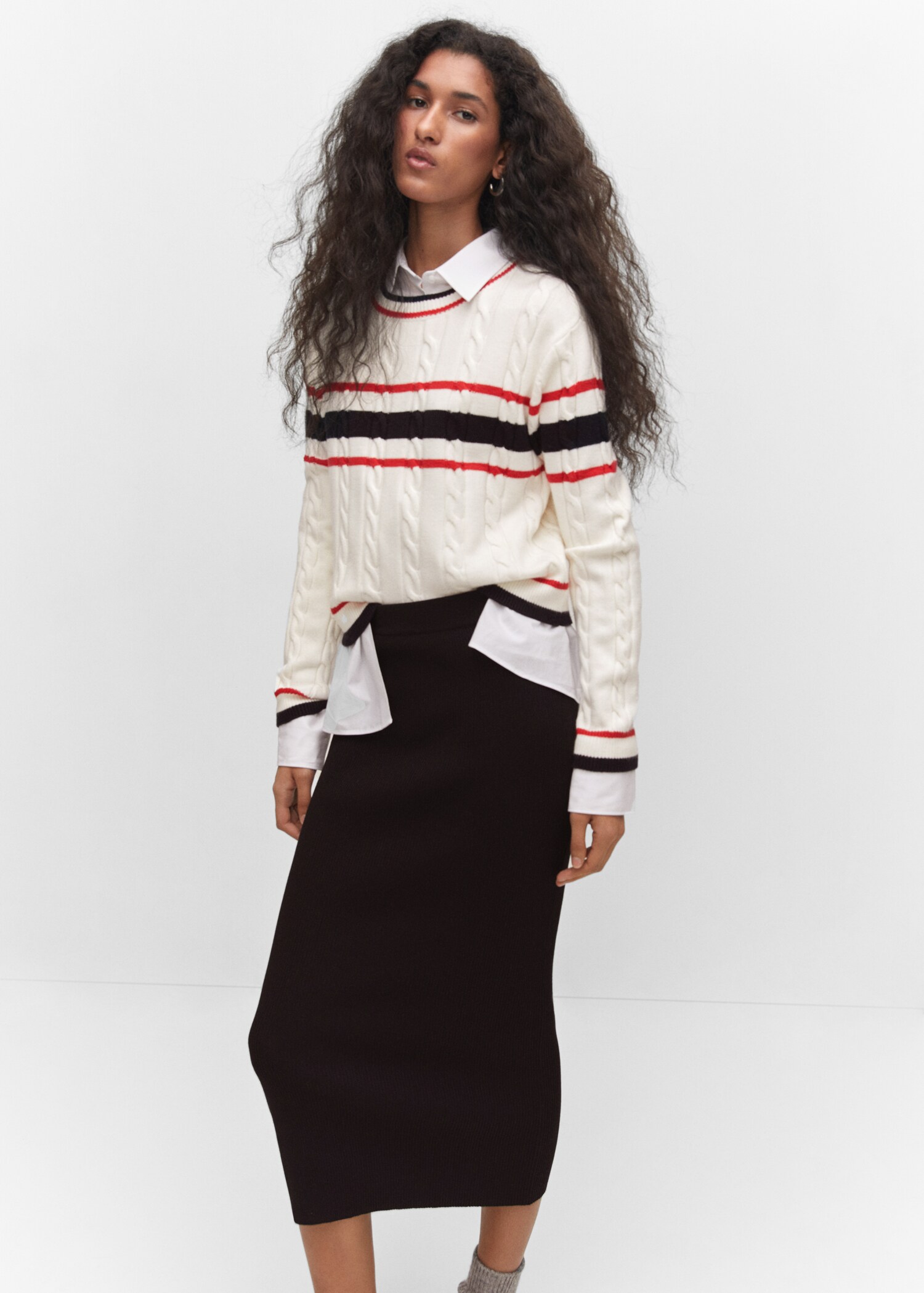 Braided sweater with stripe detail - Medium plane