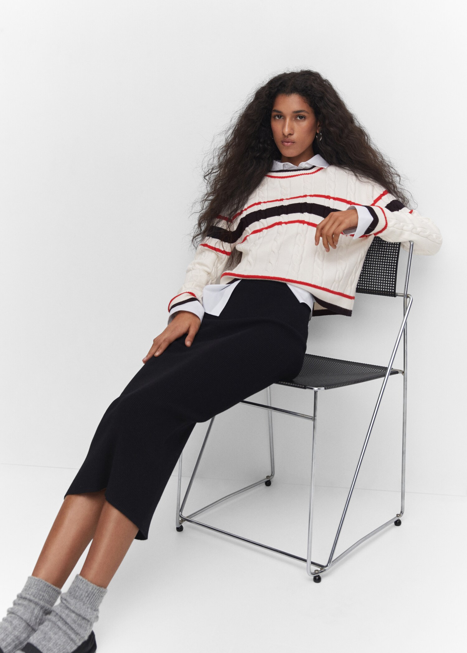 Braided sweater with stripe detail - Details of the article 2
