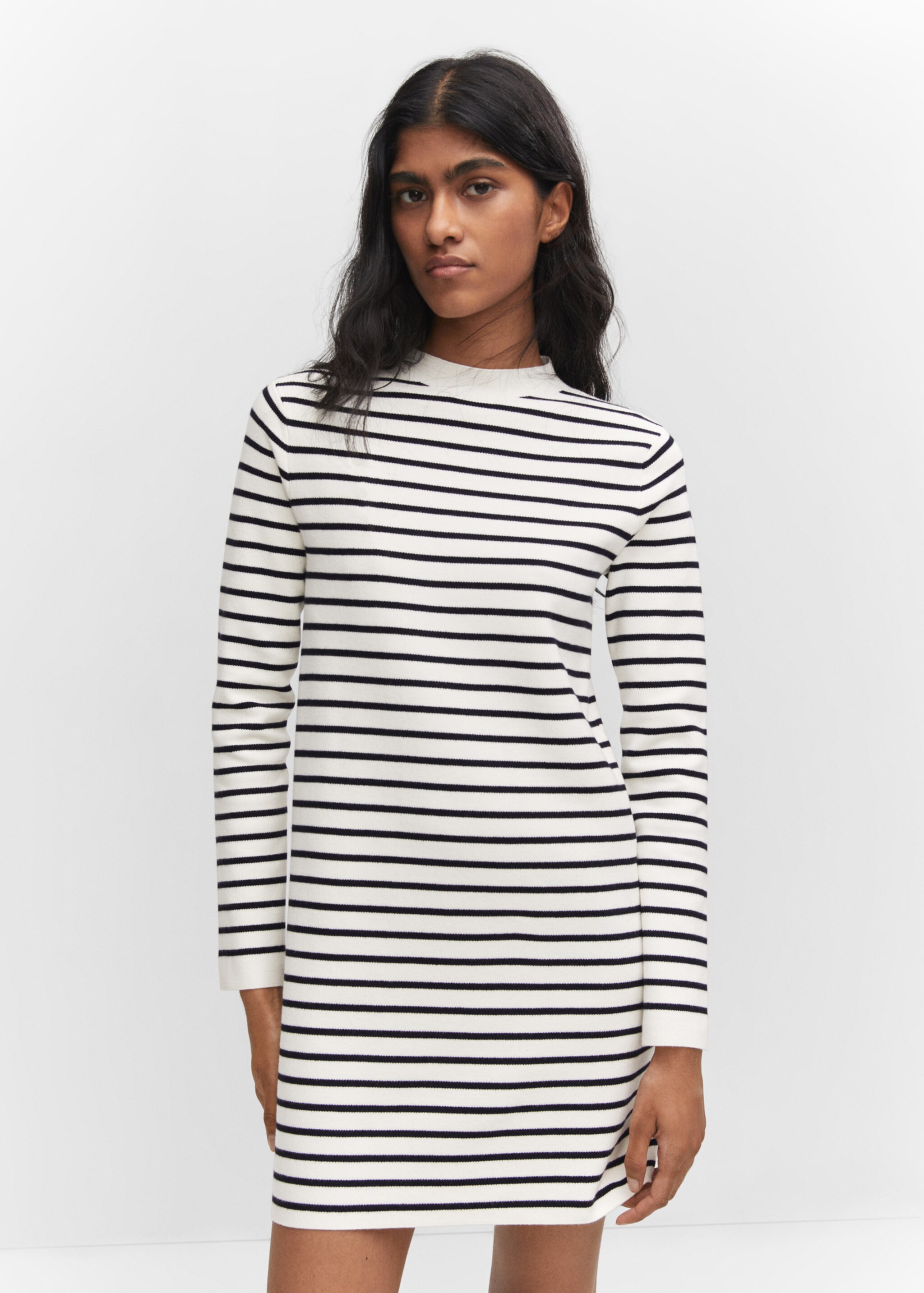 Striped sweater dress - Medium plane, Ecru. Ref: 57083796-00.