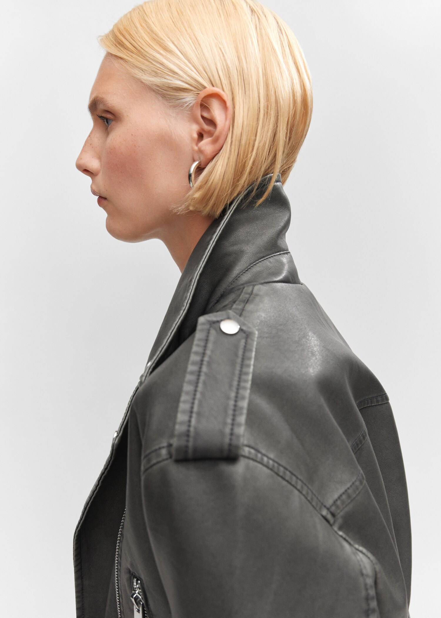 Distressed-effect biker jacket - Details of the article 1