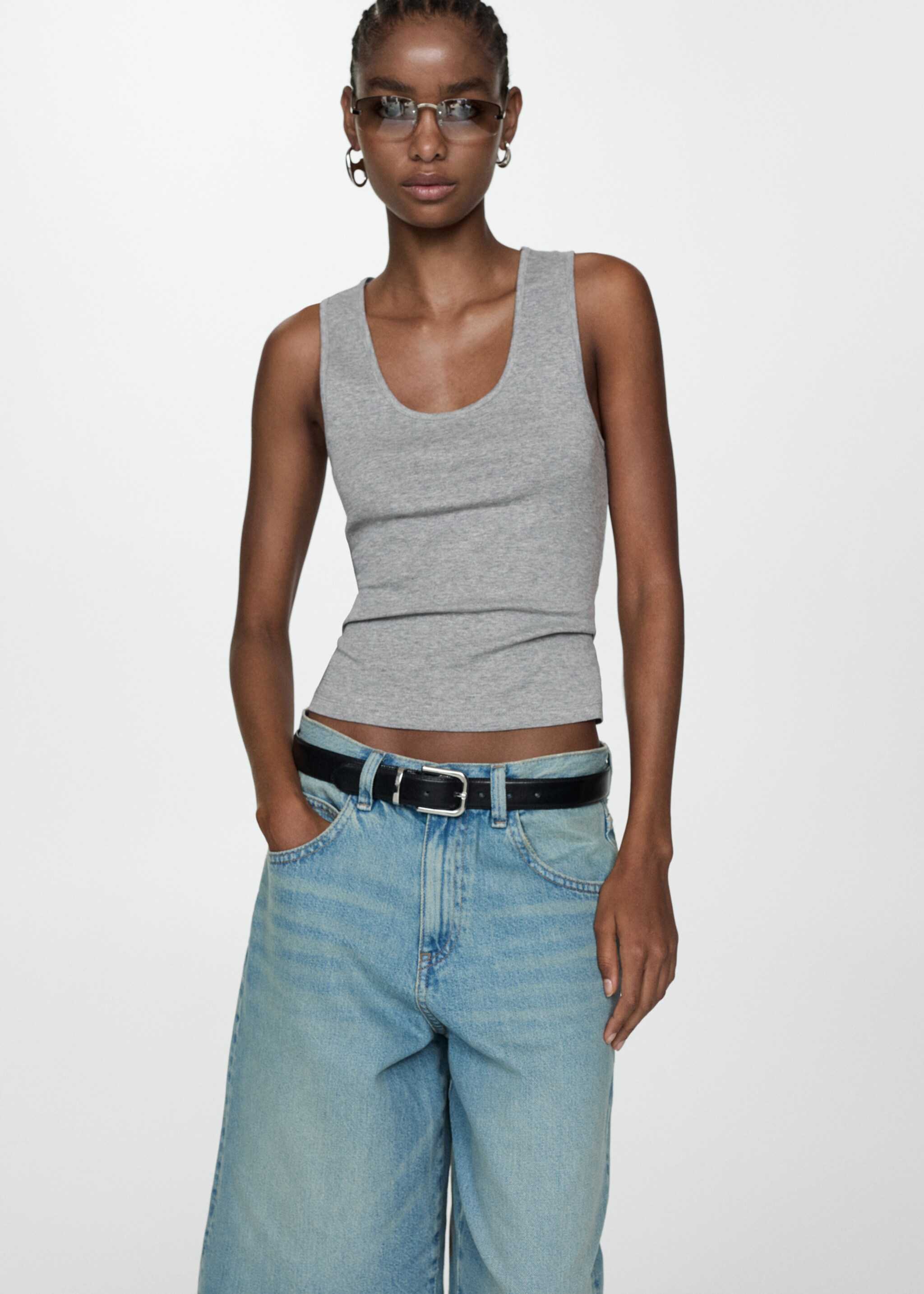 Knitted top with wide straps - Medium plane, Medium Heather Grey. Ref: 57083804-00.