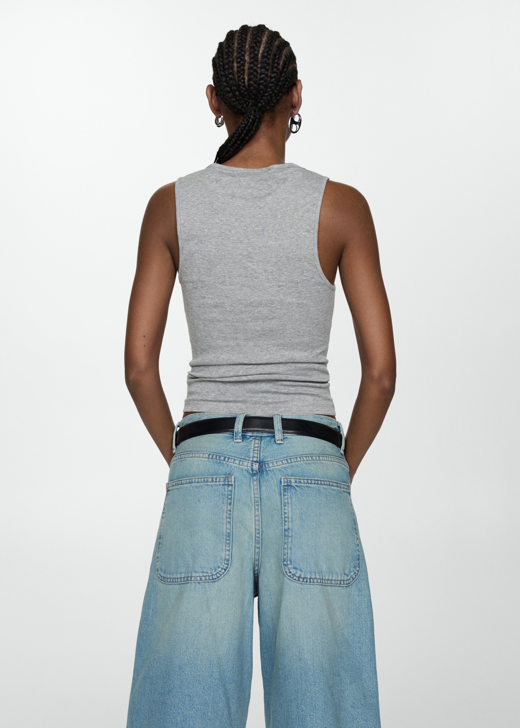 Knitted top with wide straps - Reverse of the article, Medium Heather Grey. Ref: 57083804-00.