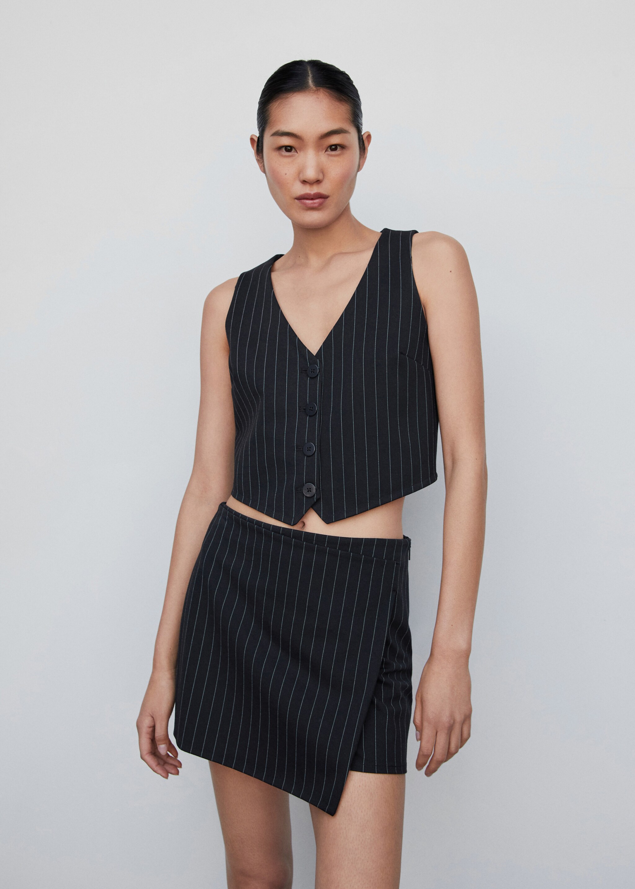 Cropped waistcoat with buttons - Medium plane, Dark Navy. Ref: 57083808-00.