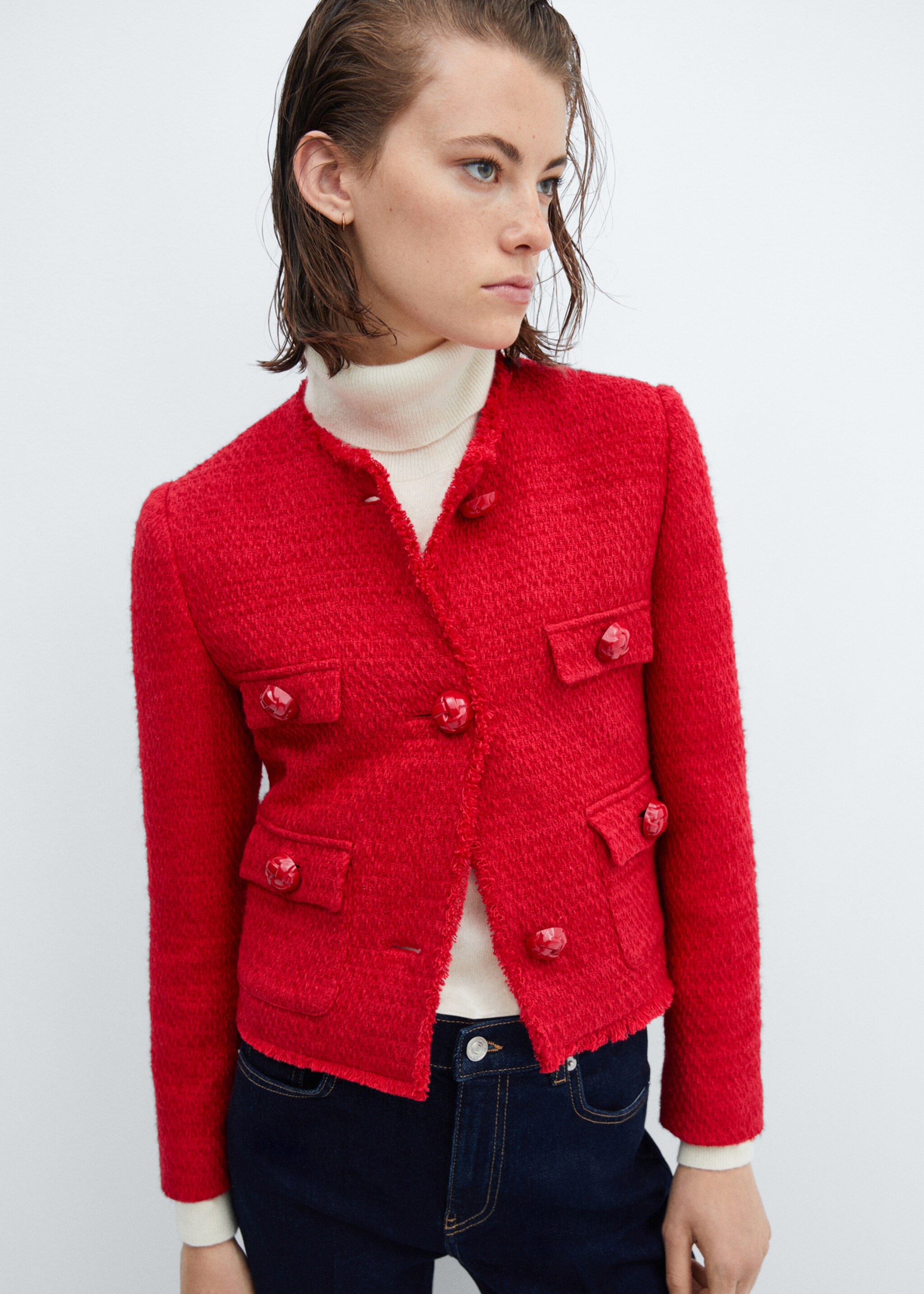 Tweed-Jacke mit Taschen - Mittlere Ansicht