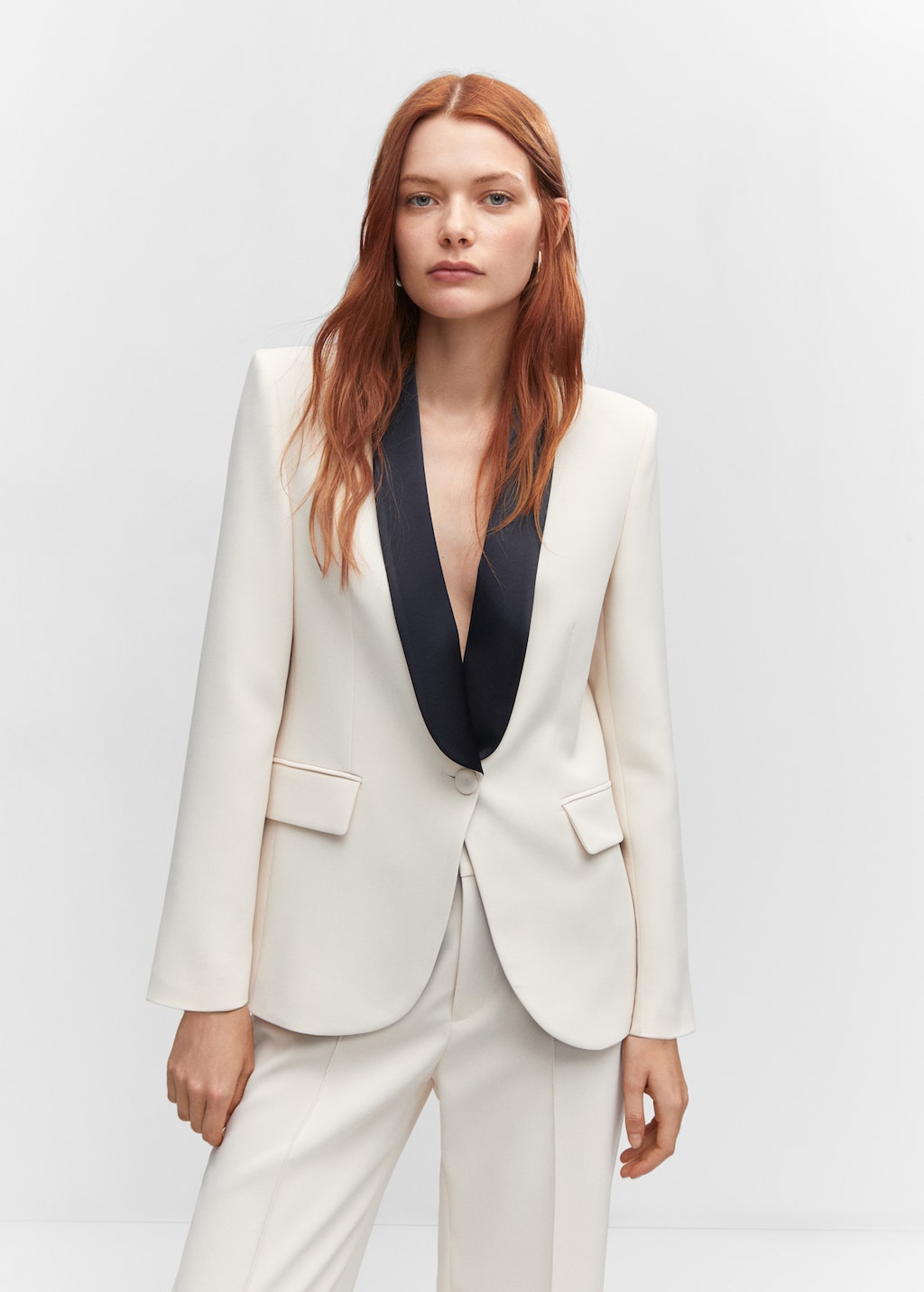 Contrast structured jacket with shawl collar Women MANGO OUTLET United Kingdom