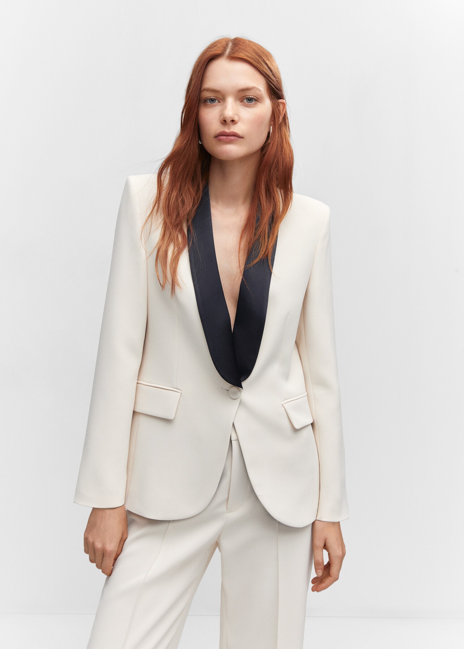Contrast structured blazer with shawl collar  - Medium plane
