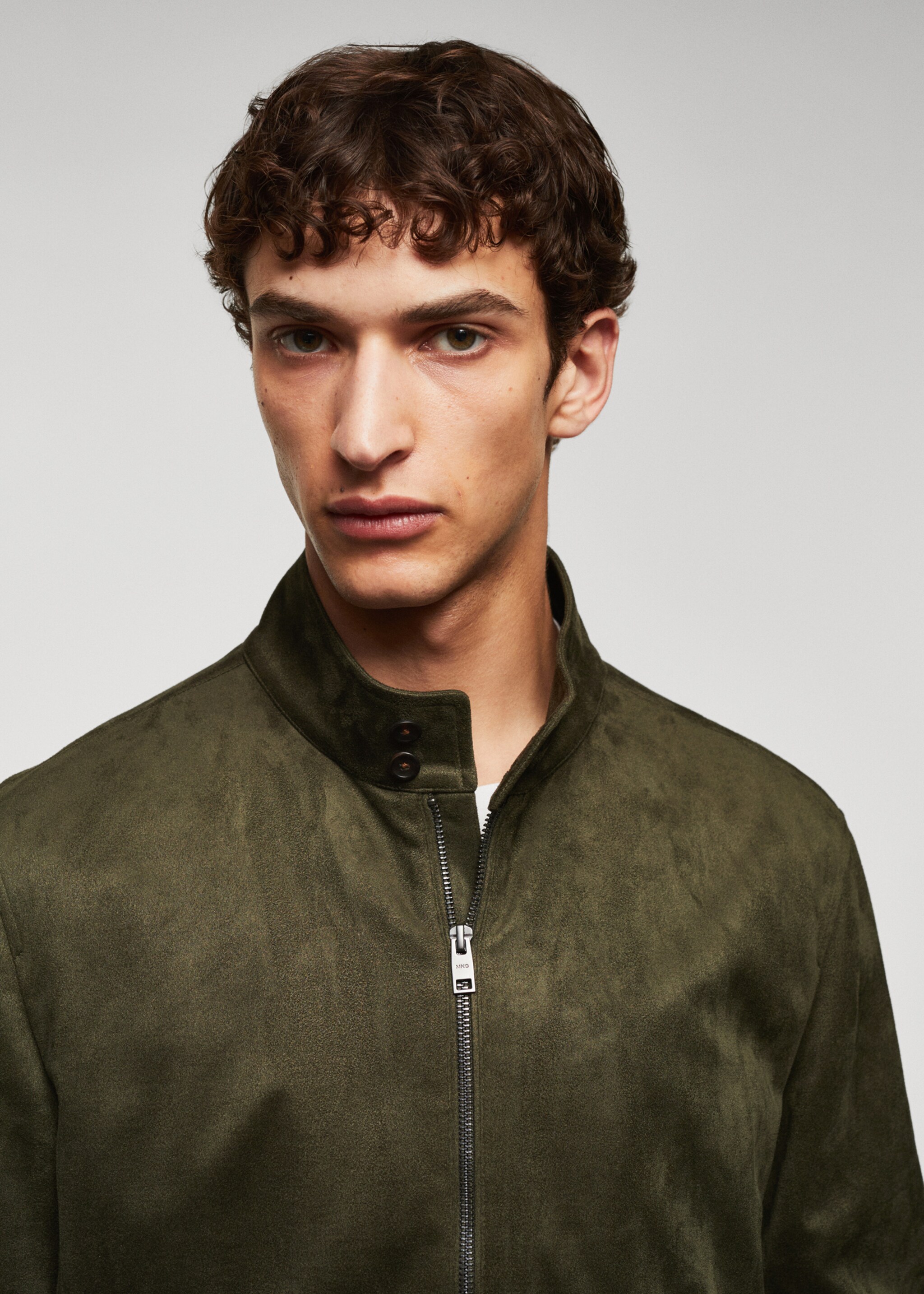 Suede-effect bomber jacket - Details of the article 1, Khaki. Ref: 57084384-00.