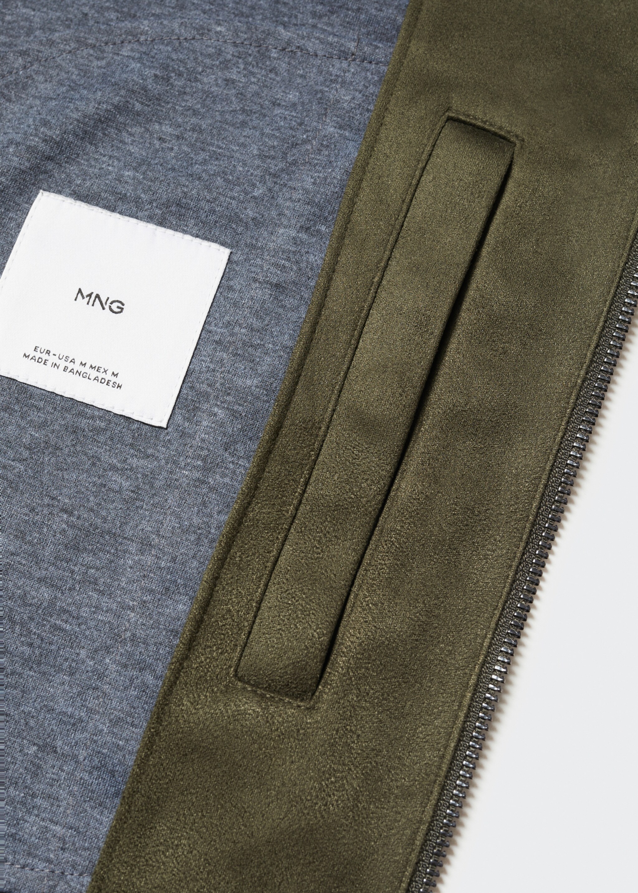 Suede-effect bomber jacket - Details of the article 8, Khaki. Ref: 57084384-00.