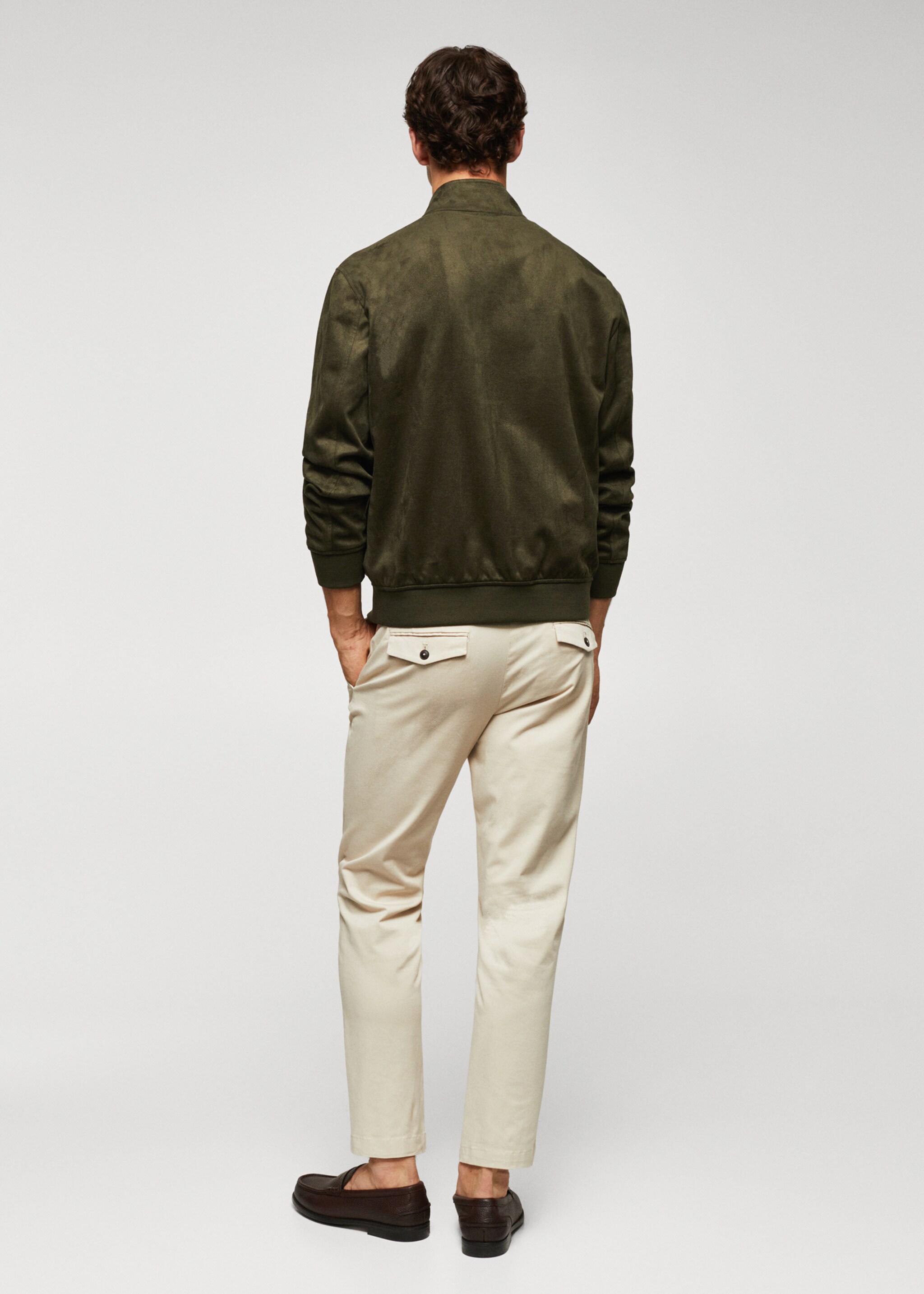 Suede-effect bomber jacket - Reverse of the article, Khaki. Ref: 57084384-00.