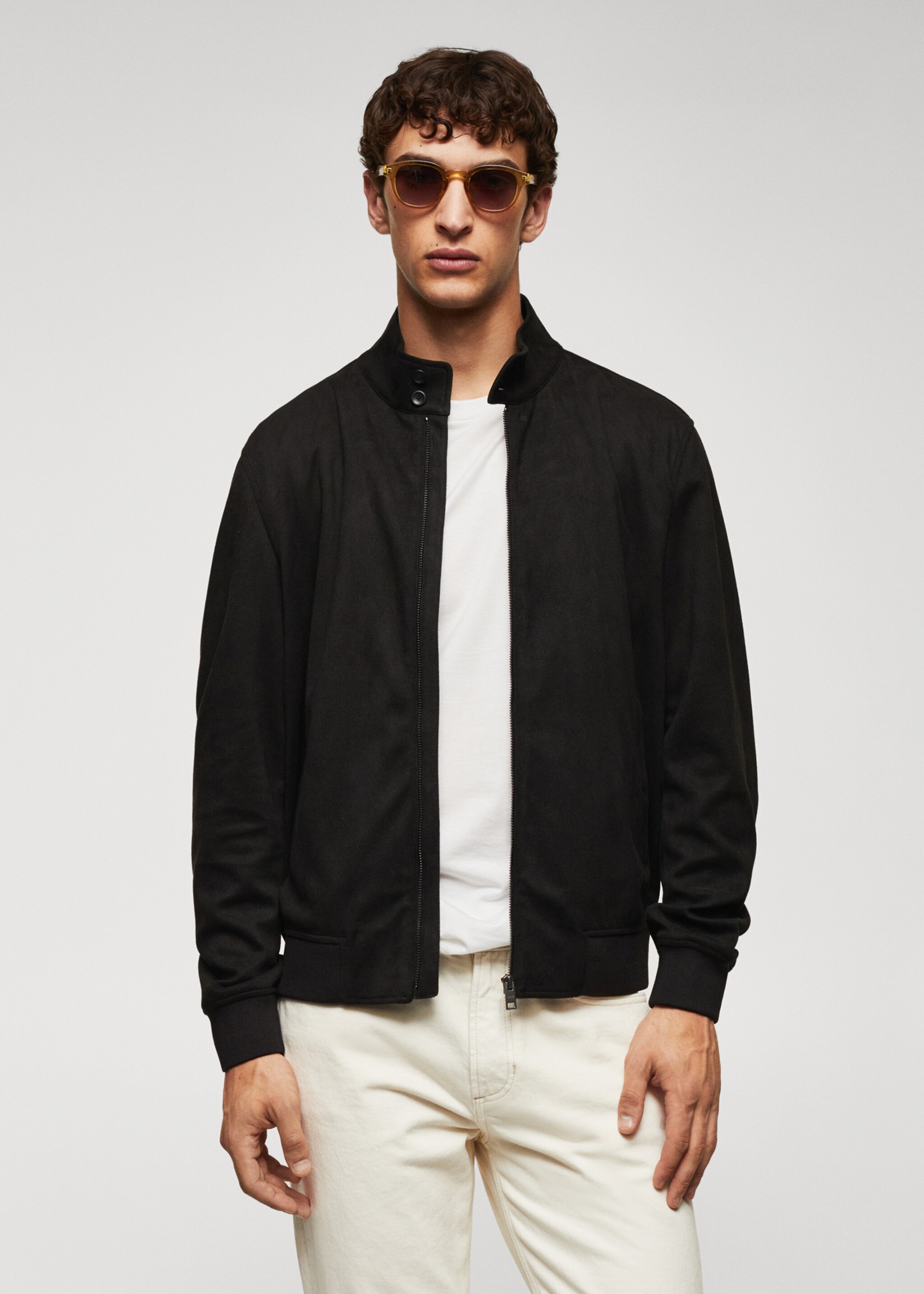 Suede-effect bomber jacket - Medium plane, Black. Ref: 57084384-00.