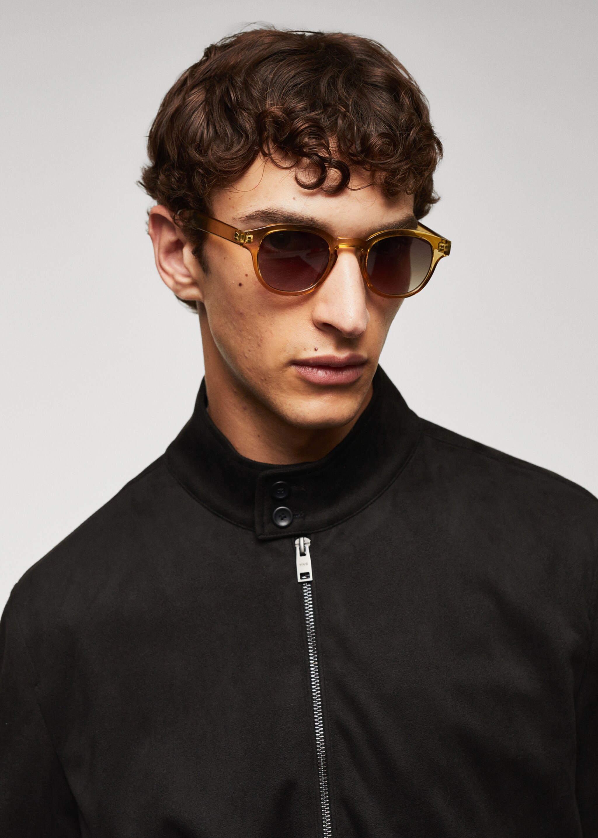 Suede-effect bomber jacket - Details of the article 1, Black. Ref: 57084384-00.