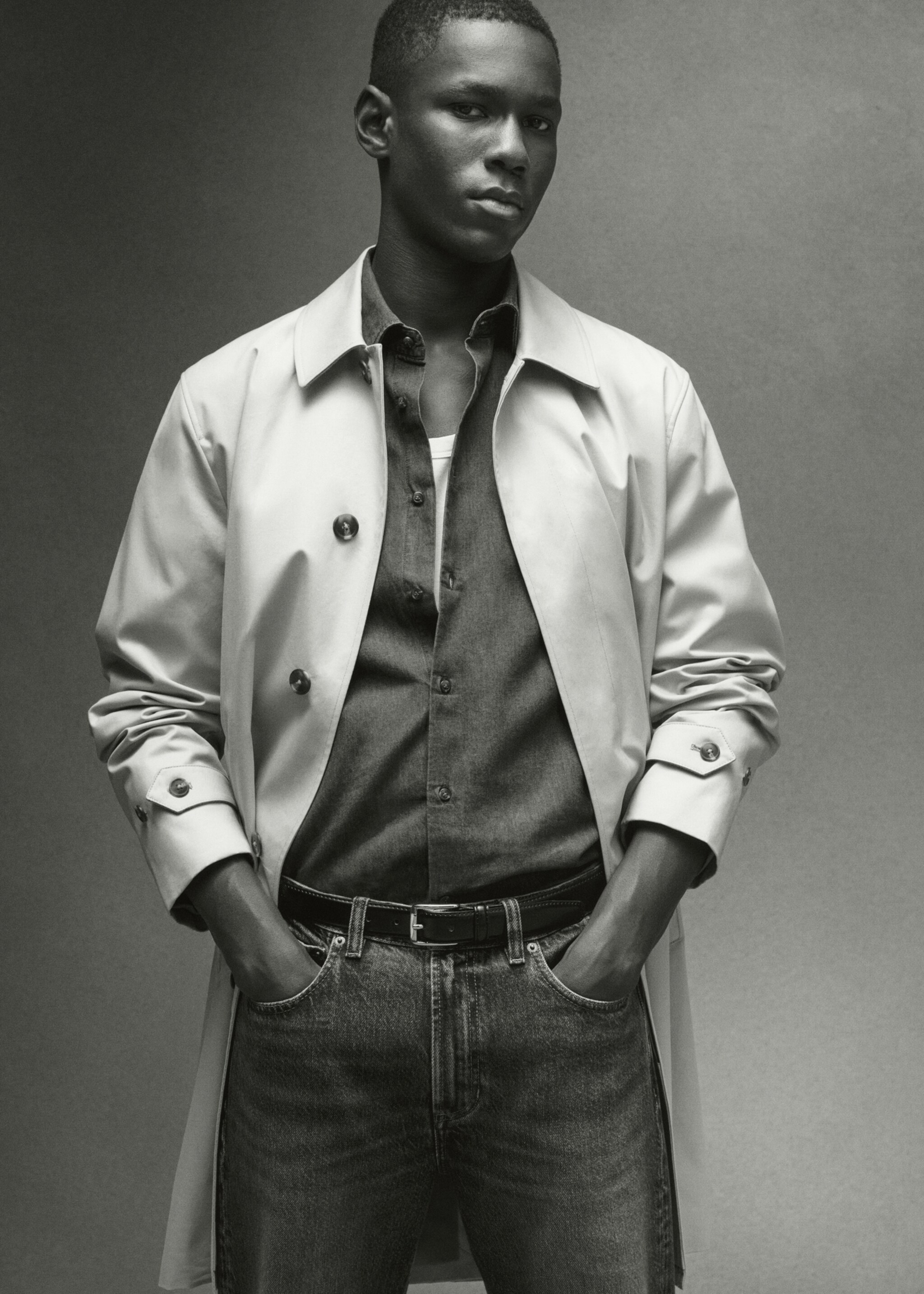 Bavlněný trenčkot water repellent - Detail zboží 6, Světle/pastelově šedá. Ref: 57084385-00.