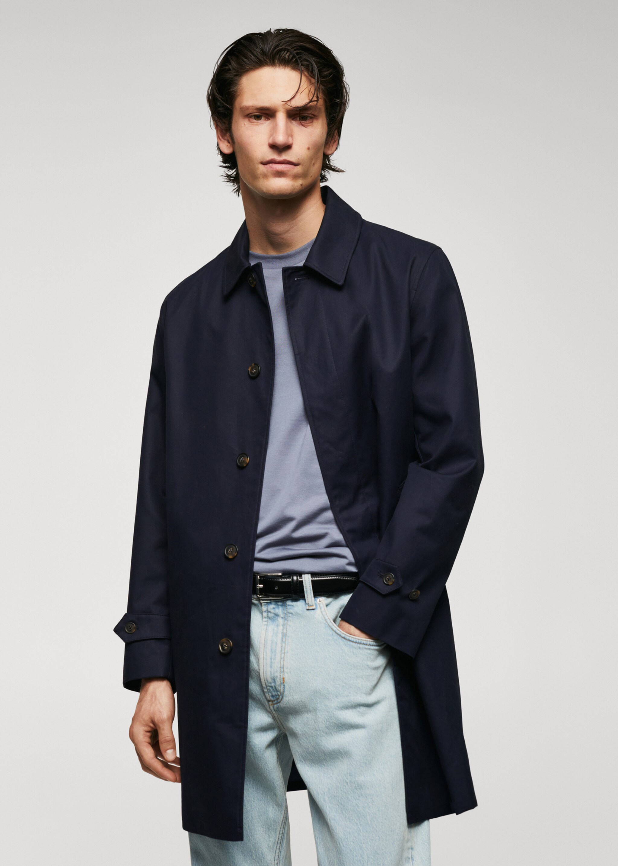 Bavlněný trenčkot water repellent - Náhled ve středové rovině, Námořnická modrá. Ref: 57084385-00.