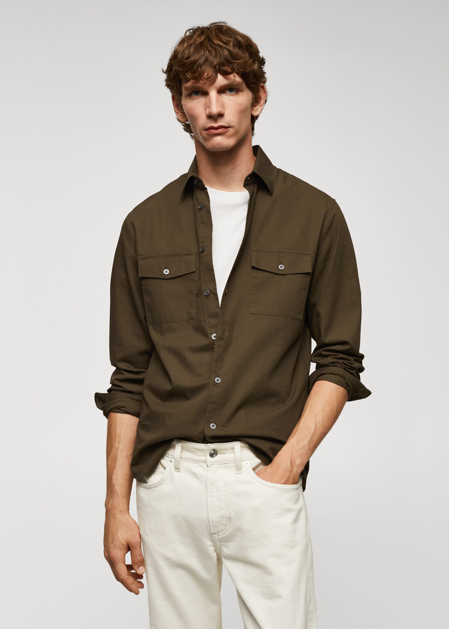 Pocketed cotton overshirt - Medium plane