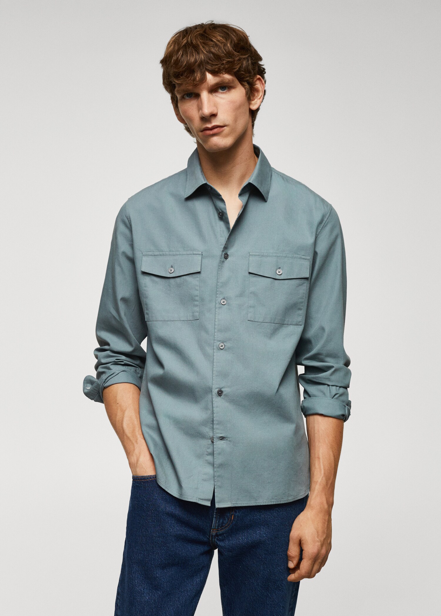 Pocketed cotton overshirt - Medium plane