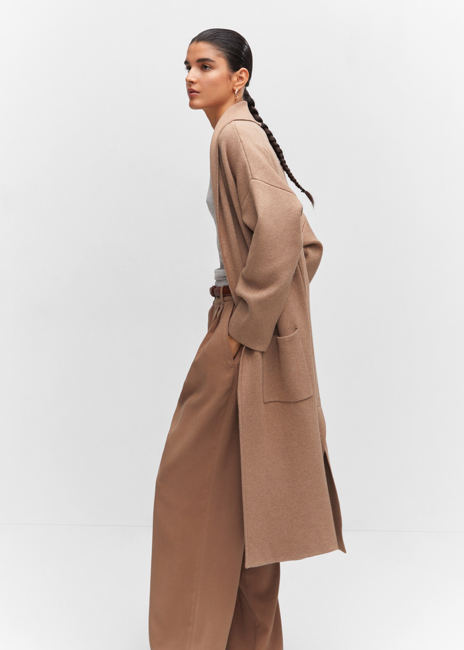 Oversize-Strickmantel mit Taschen - Mittlere Ansicht