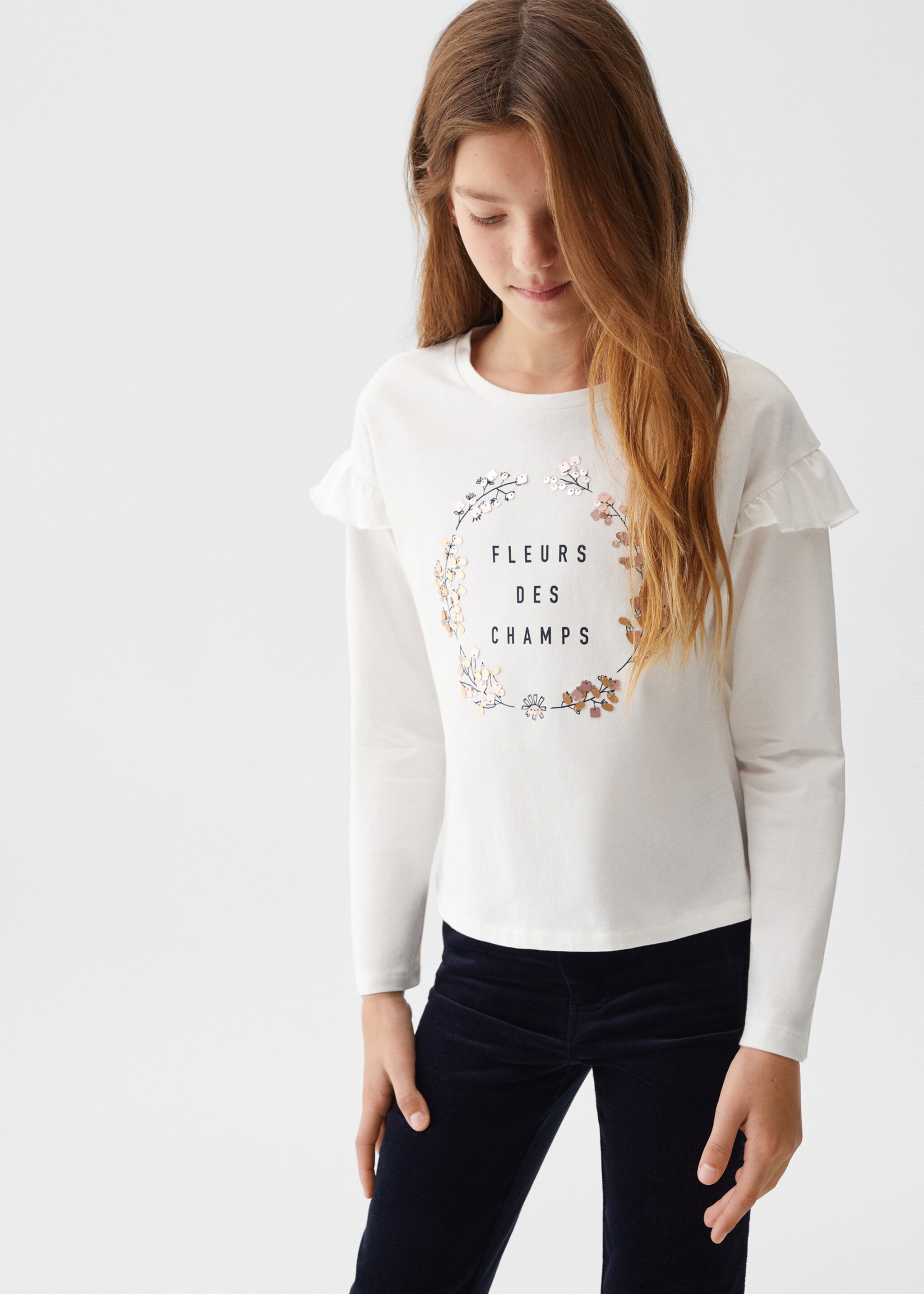 Ruffled printed t-shirt - Medium plane, Off White. Ref: 57084781-00.