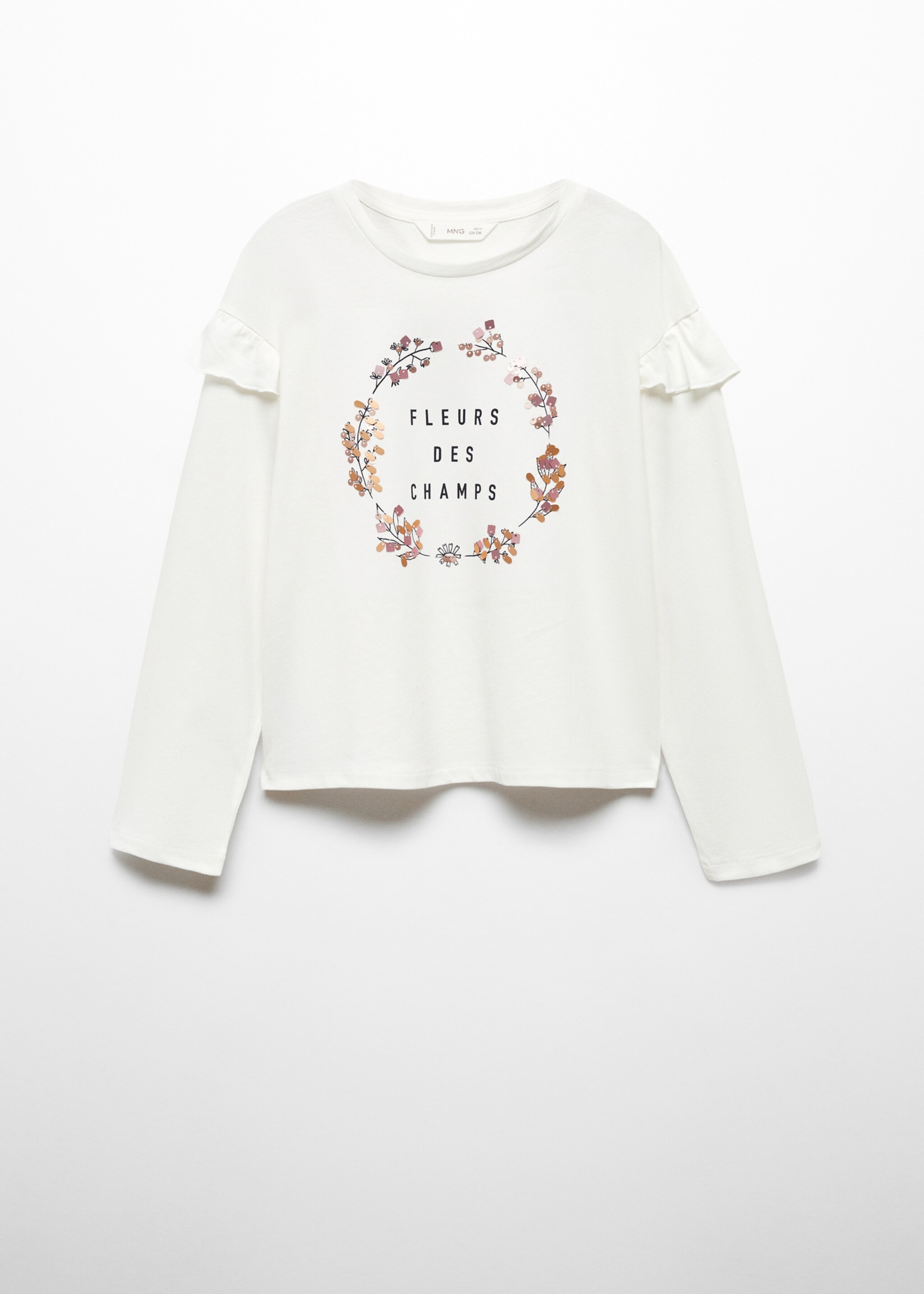 Ruffled printed t-shirt - Article without model, Off White. Ref: 57084781-00.