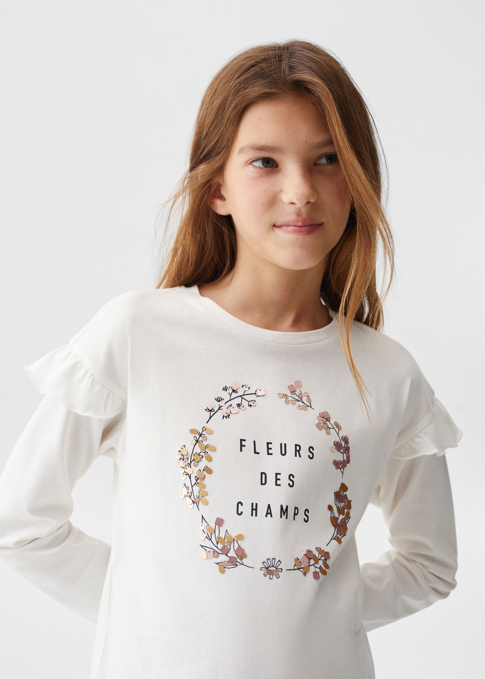 Ruffled printed t-shirt - Details of the article 1, Off White. Ref: 57084781-00.