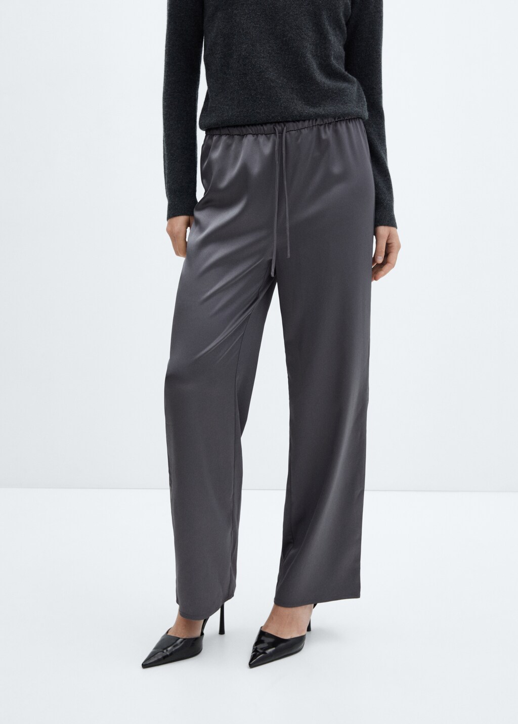 Satin pants with elastic waist - Women | MANGO OUTLET USA