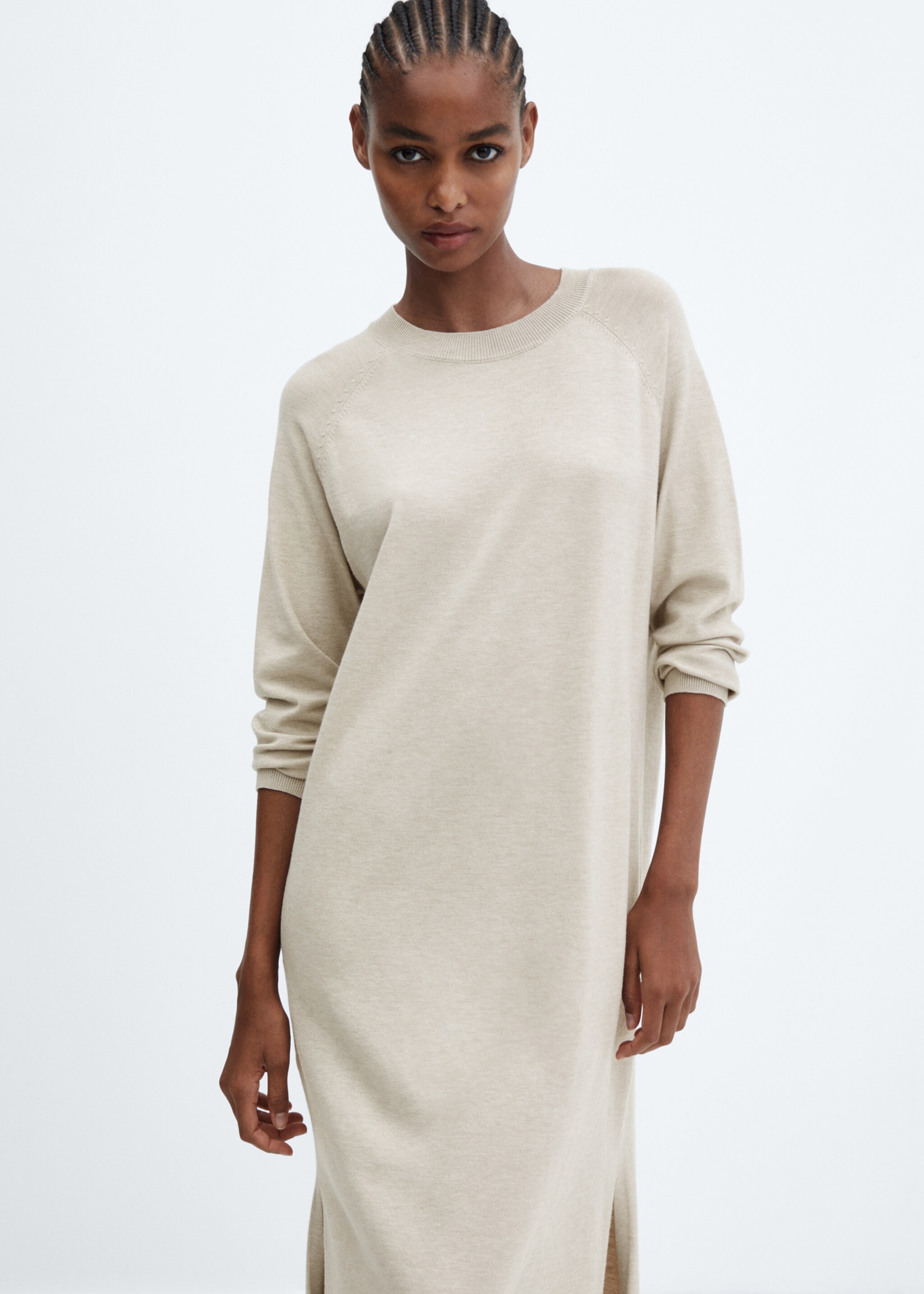 Round-neck knitted dress - Medium plane, Light/Pastel Grey. Ref: 57085793-00.
